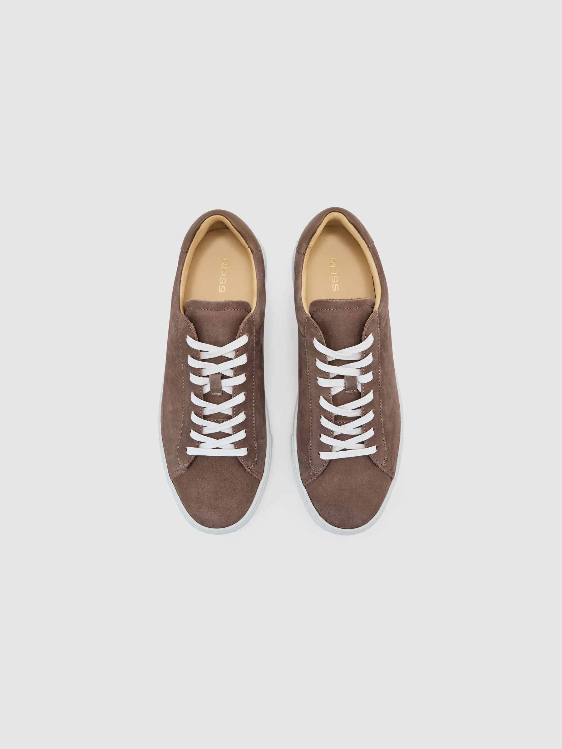 Nubuck Leather Lace-Up Trainers in Taupe Brown - Image 3 of 5