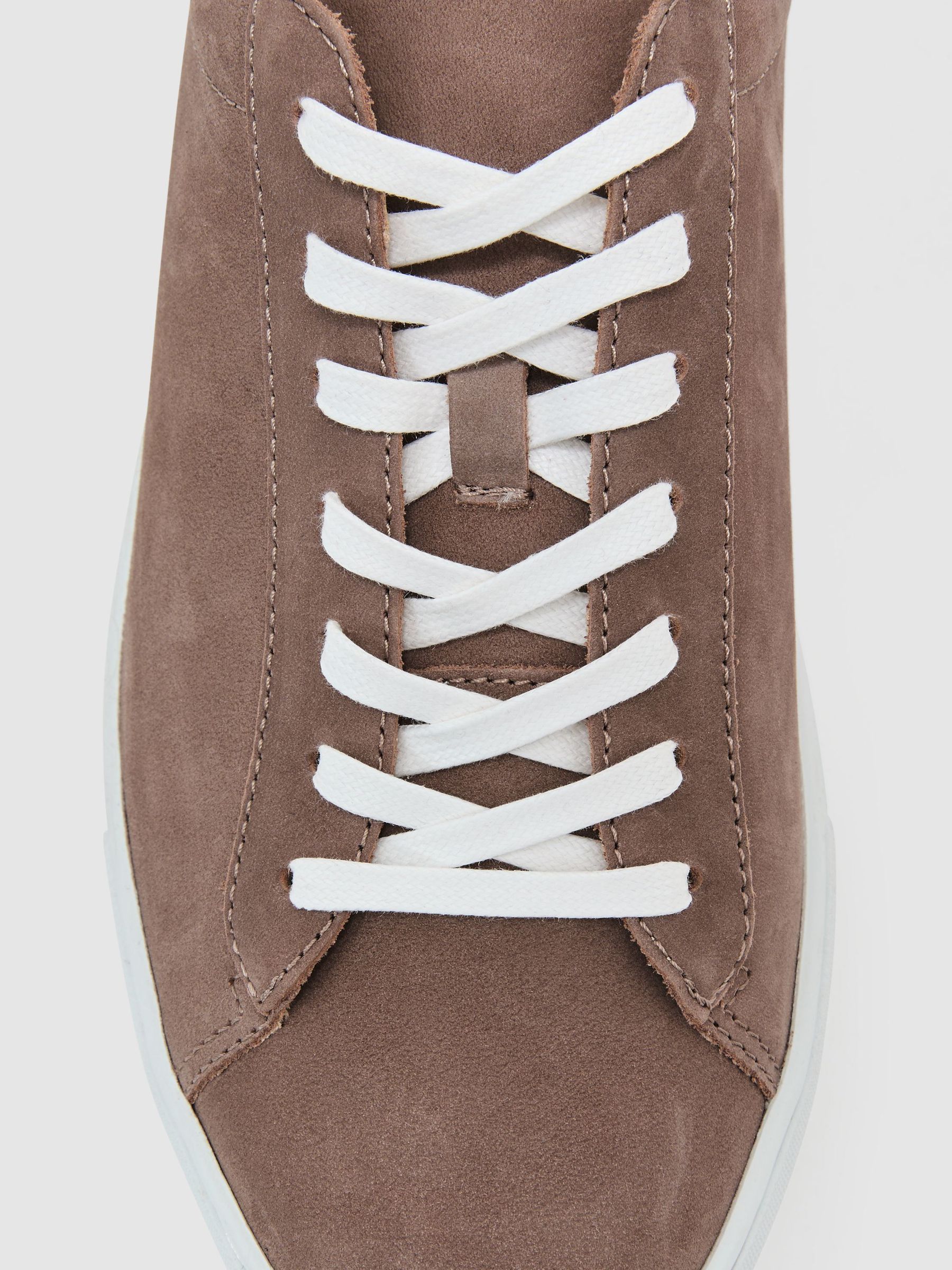 Nubuck Leather Lace-Up Trainers in Taupe Brown - Image 5 of 5