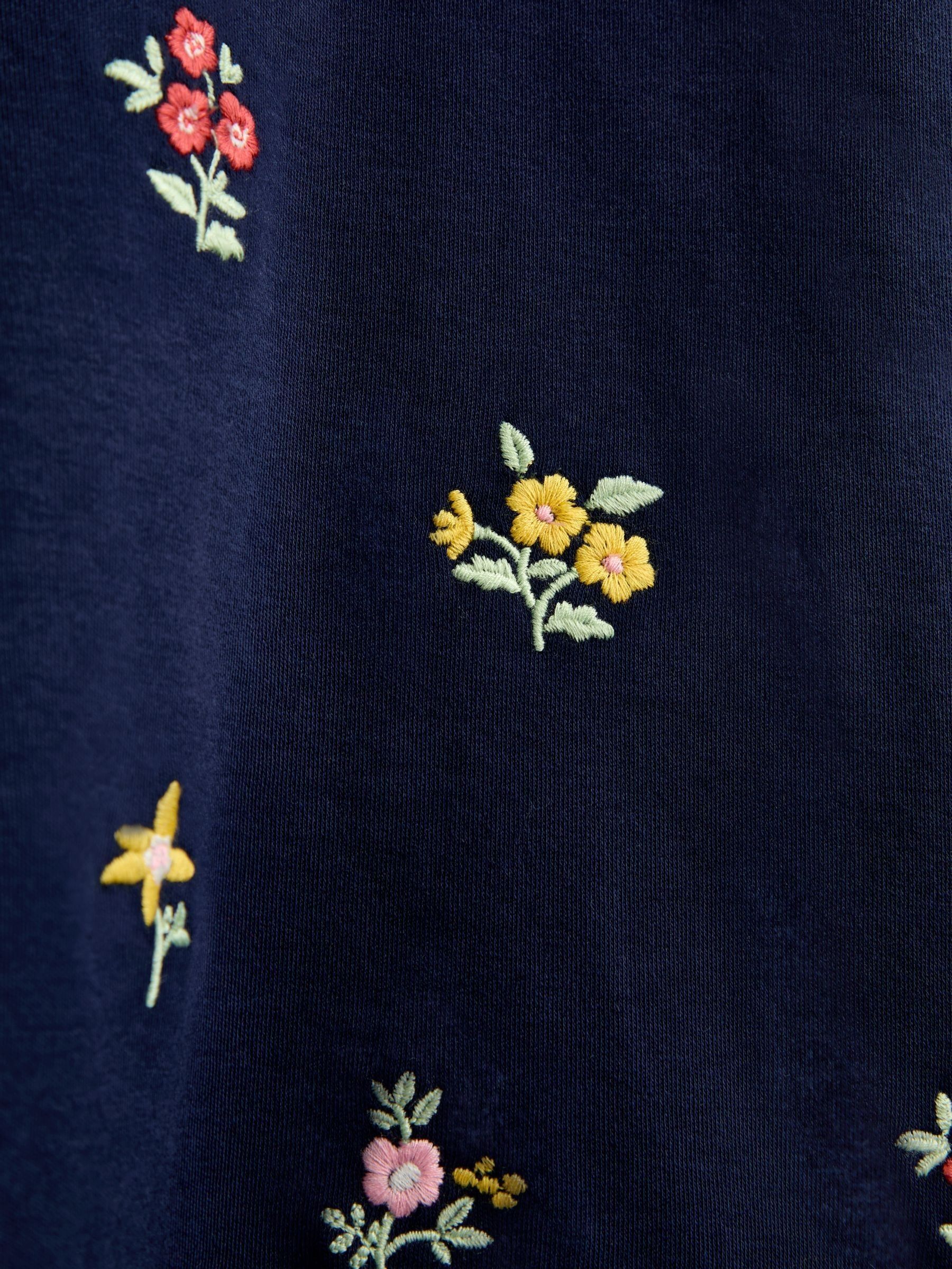 Navy Blue Floral Embroidered Broderie Collar Top - Image 4 of 4