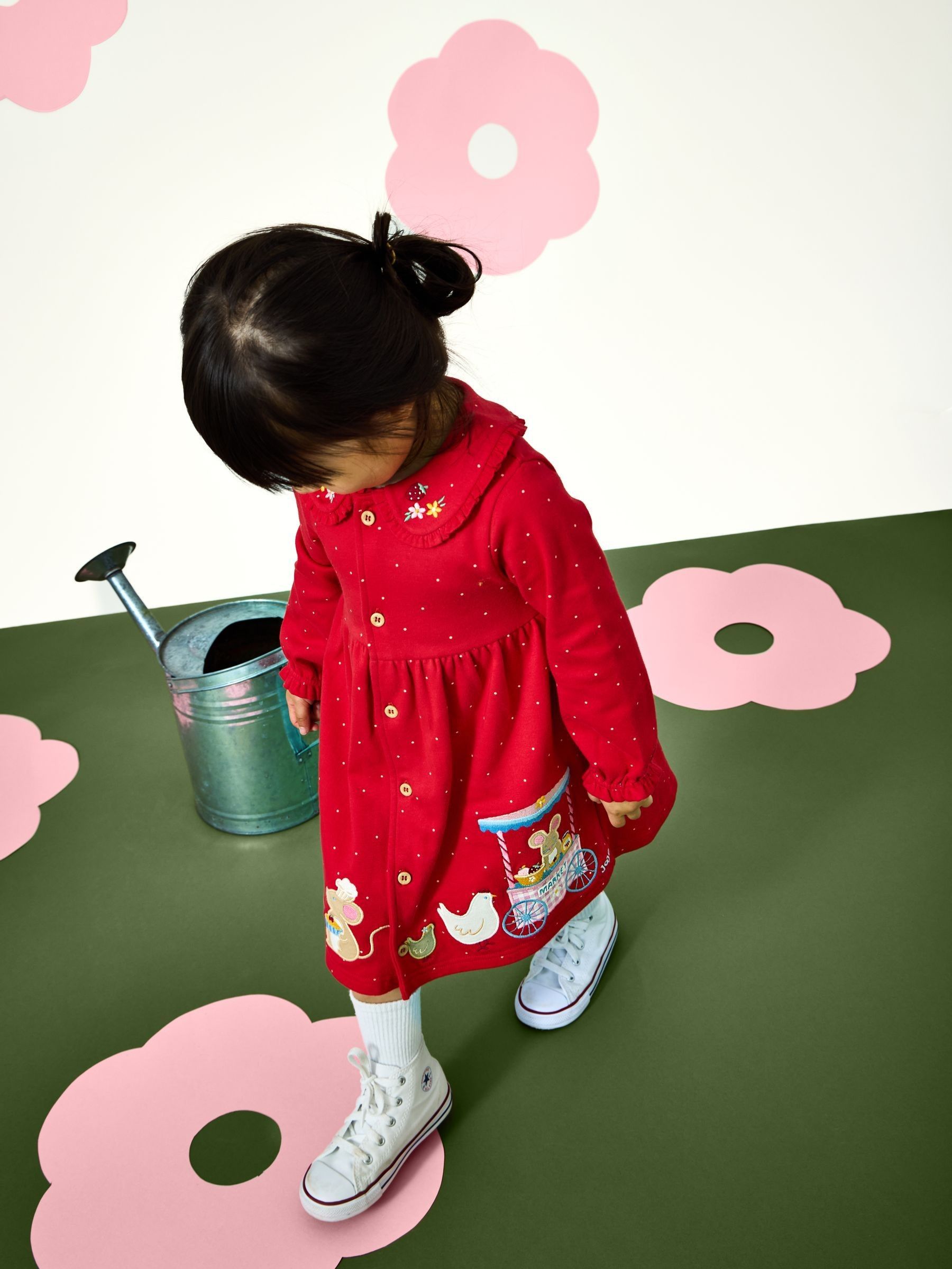 Red Animal Market Appliqué Button Front Dress - Image 1 of 6