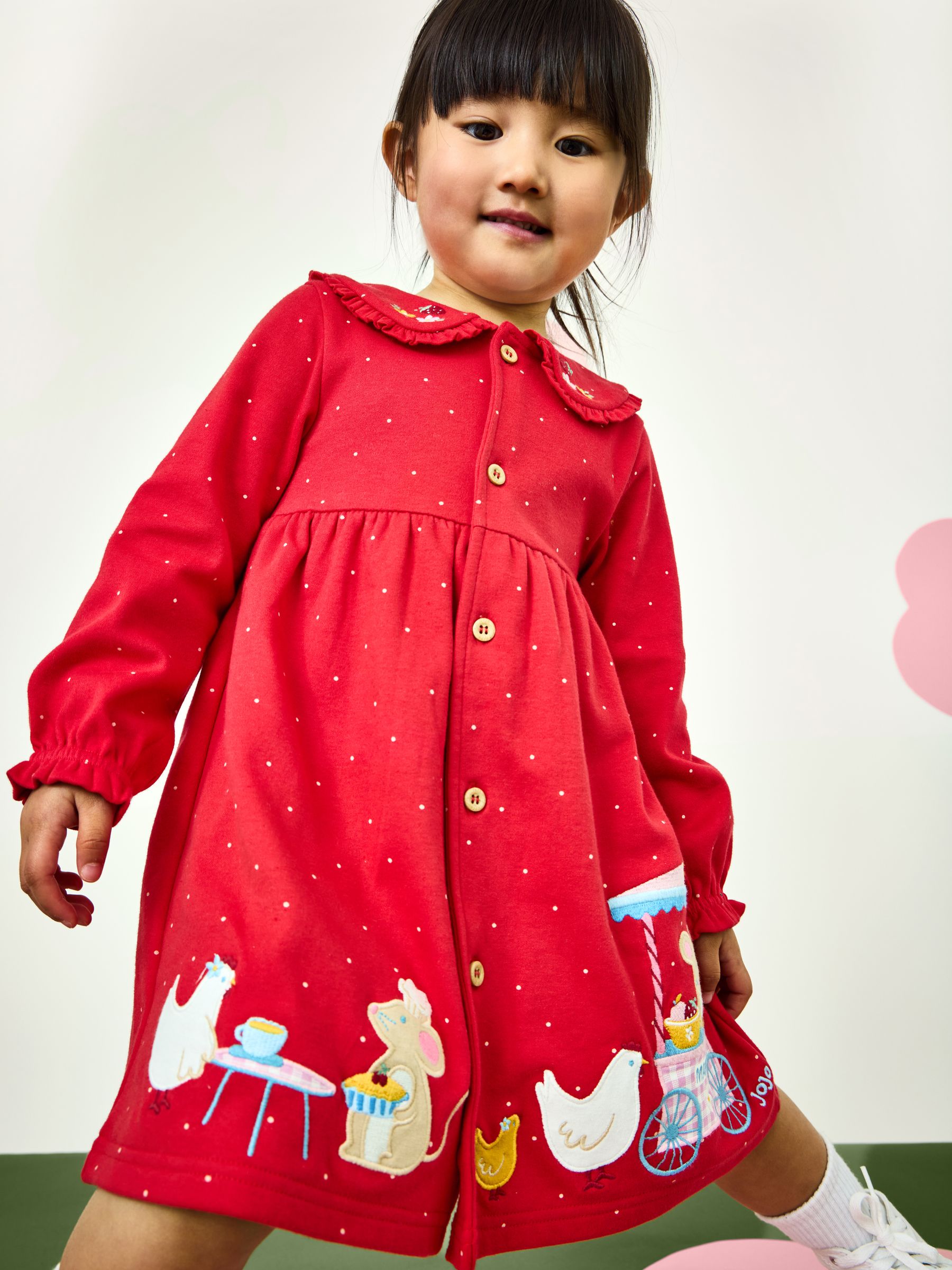 Red Animal Market Appliqué Button Front Dress - Image 2 of 6