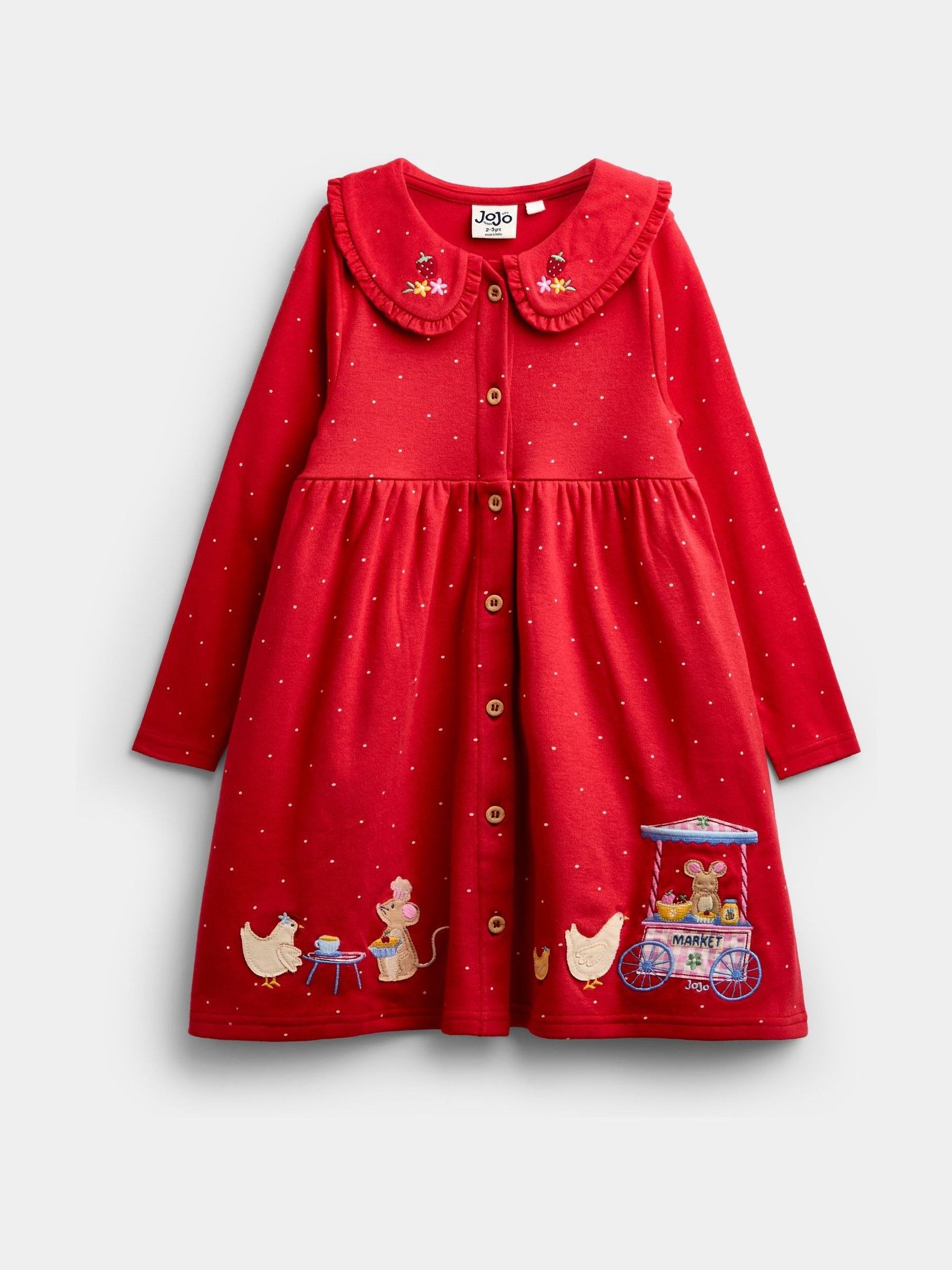 Red Animal Market Appliqué Button Front Dress - Image 3 of 6