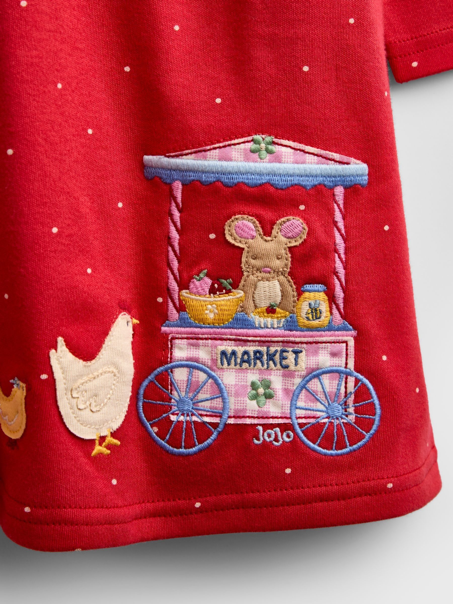 Red Animal Market Appliqué Button Front Dress - Image 5 of 6