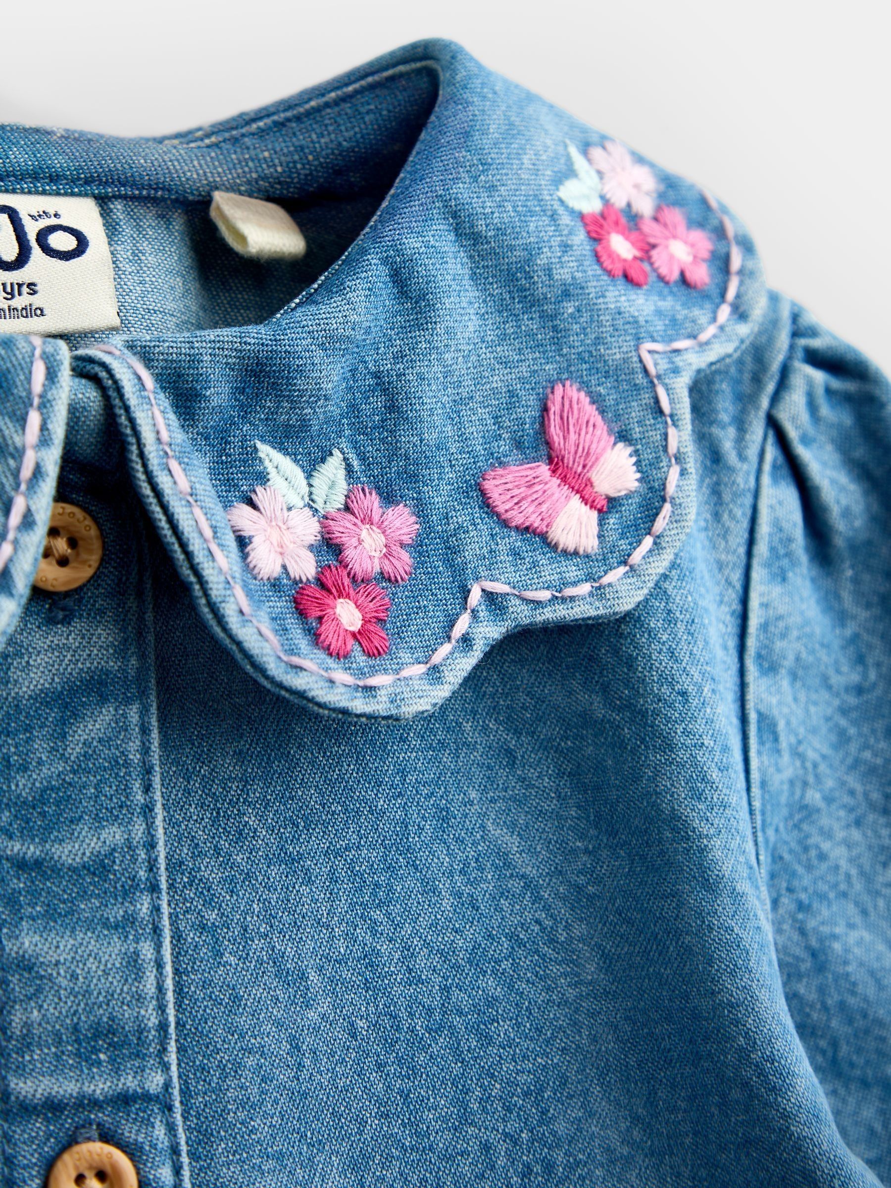 Blue Chambray Floral Embroidered Shirt - Image 3 of 4