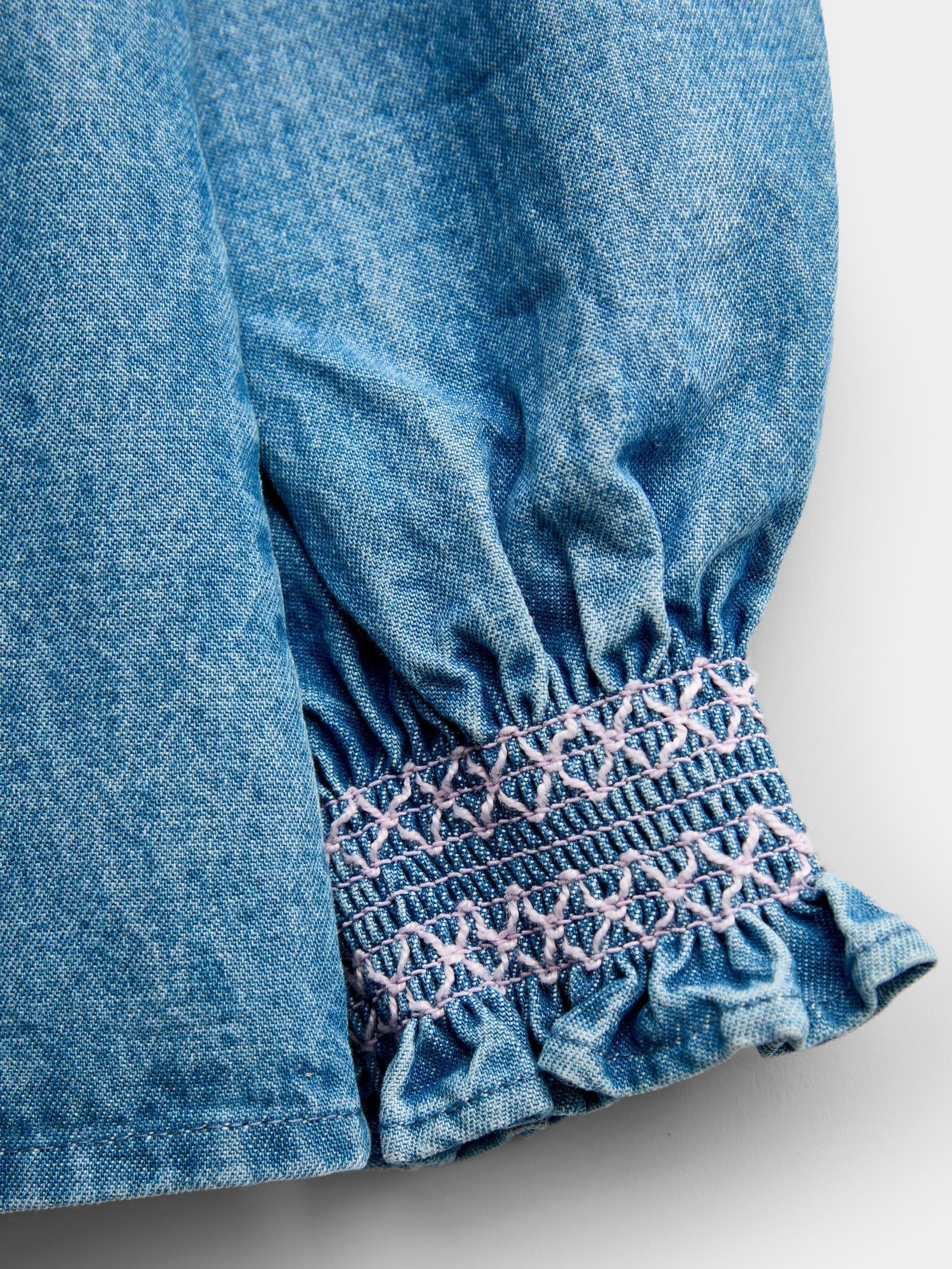 Blue Chambray Floral Embroidered Shirt - Image 4 of 4