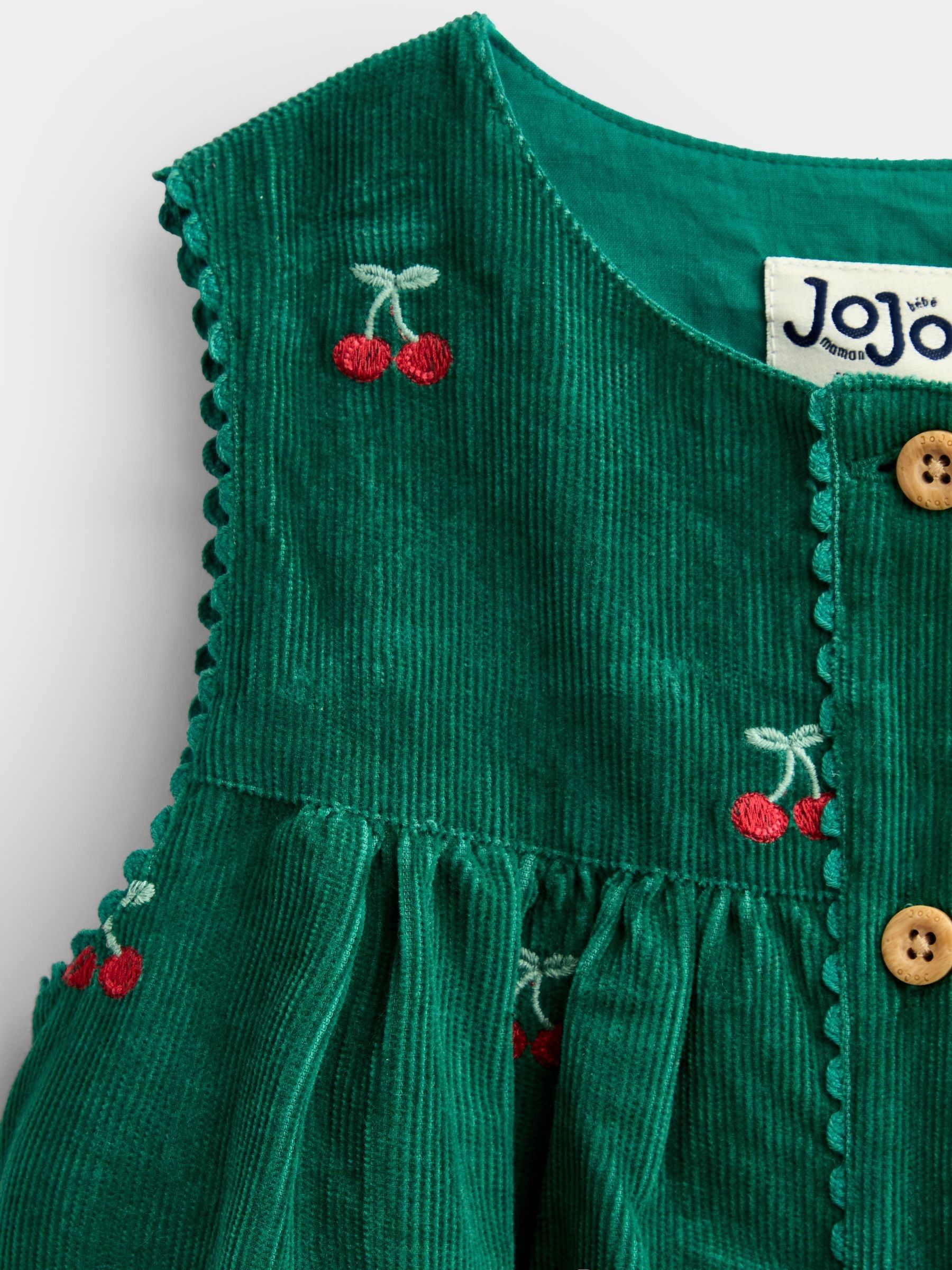 Green Cherry Embroidered Cord Dress - Image 3 of 5