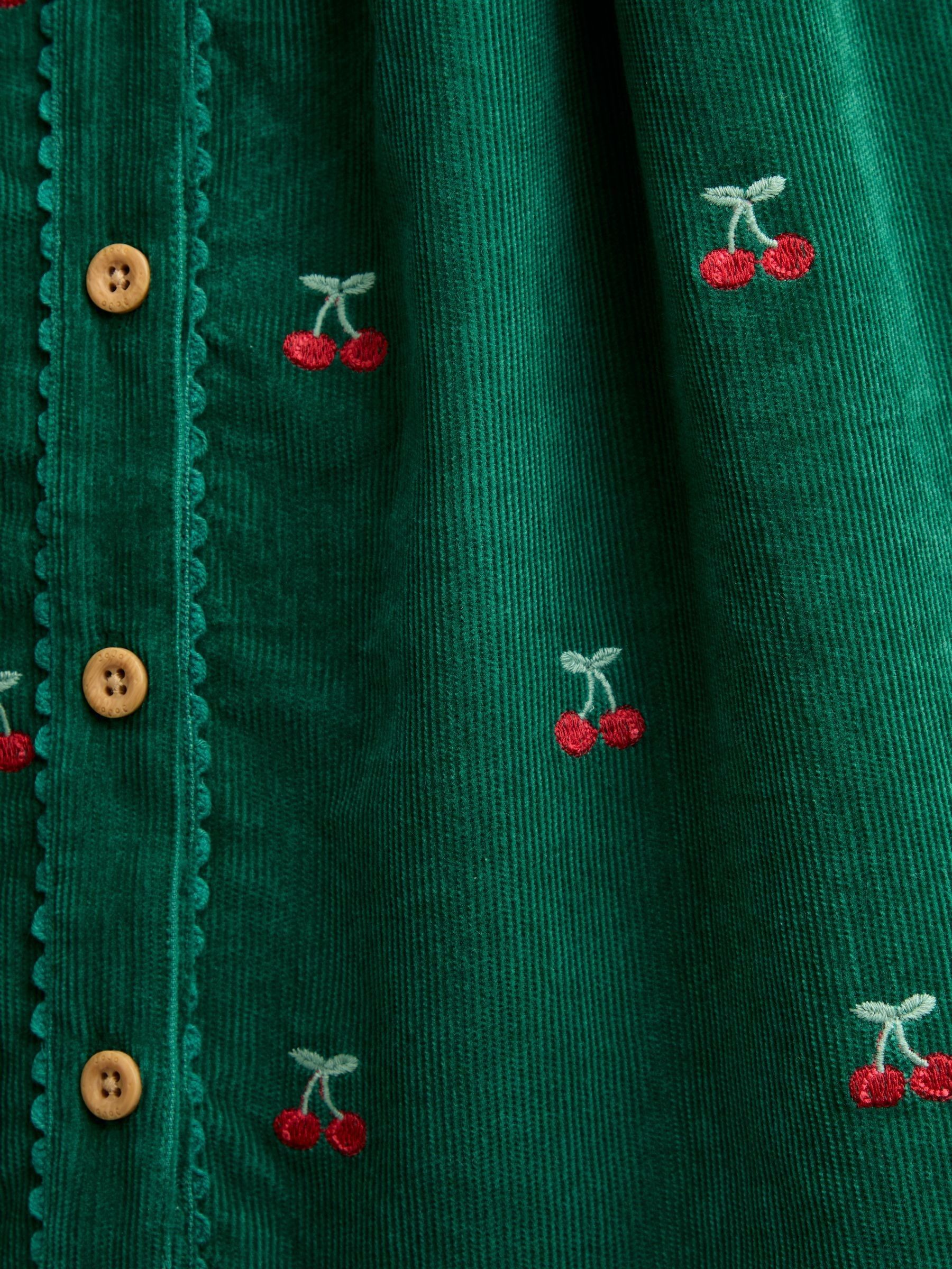 Green Cherry Embroidered Cord Dress - Image 4 of 5