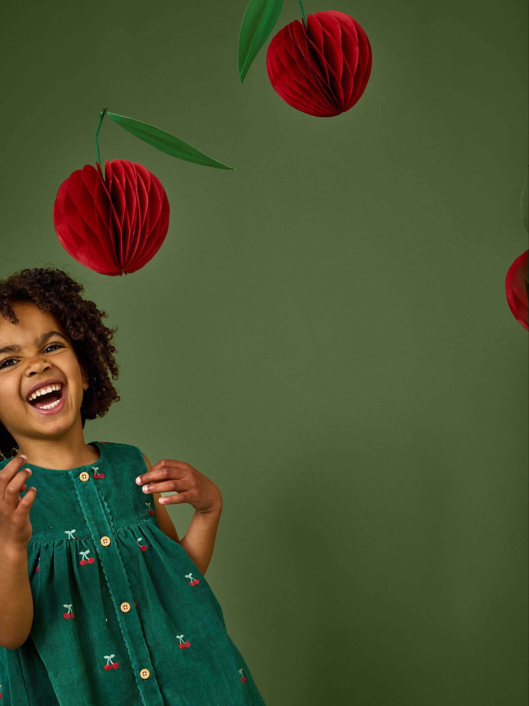 Green Cherry Embroidered Cord Dress - Image 5 of 5