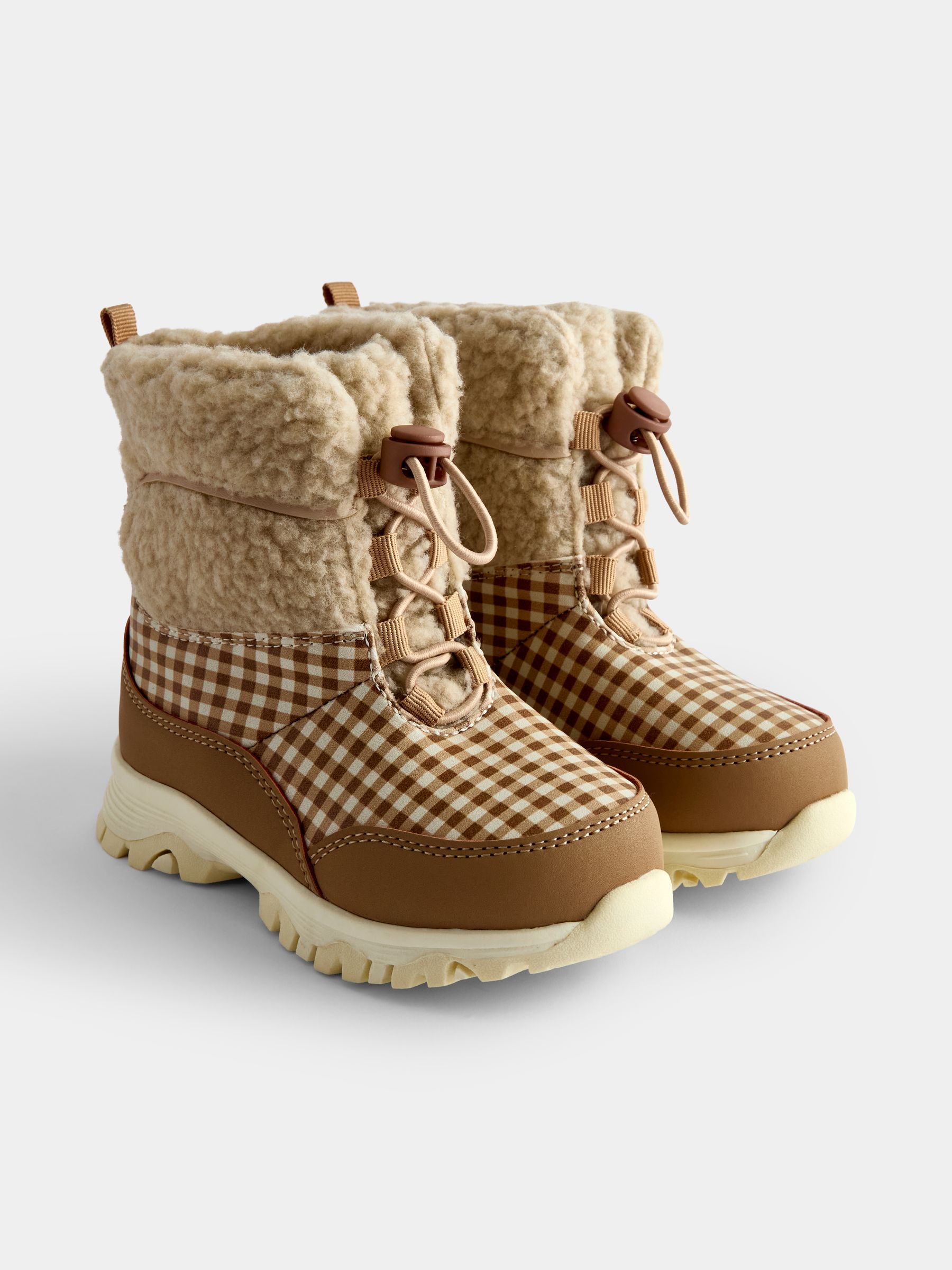 Brown Gingham Cosy Snow Boots - Image 1 of 4
