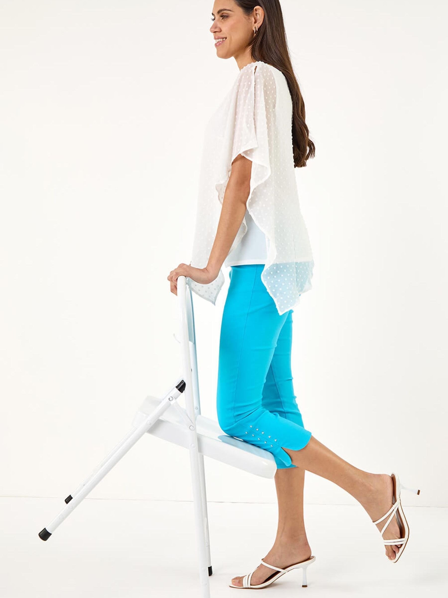 Roman Blue Stud Hem Stretch Trousers