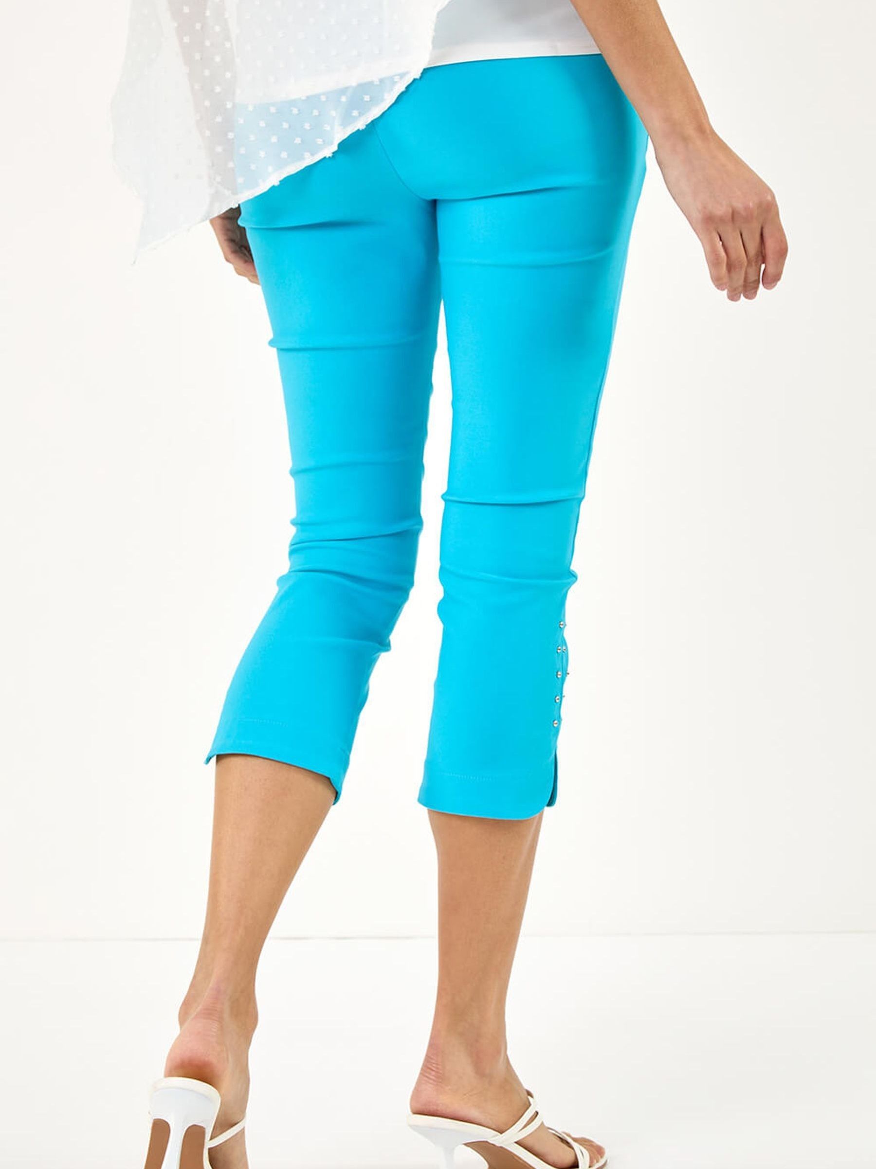 Roman Blue Stud Hem Stretch Trousers 4