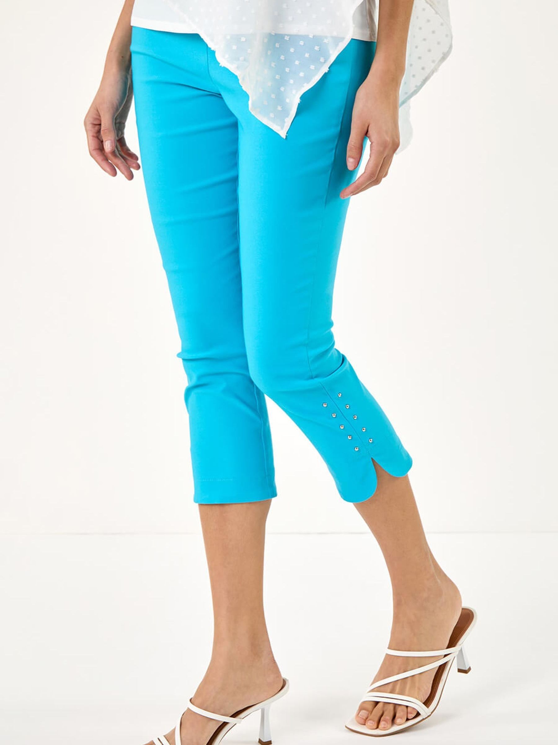 Roman Blue Stud Hem Stretch Trousers 5