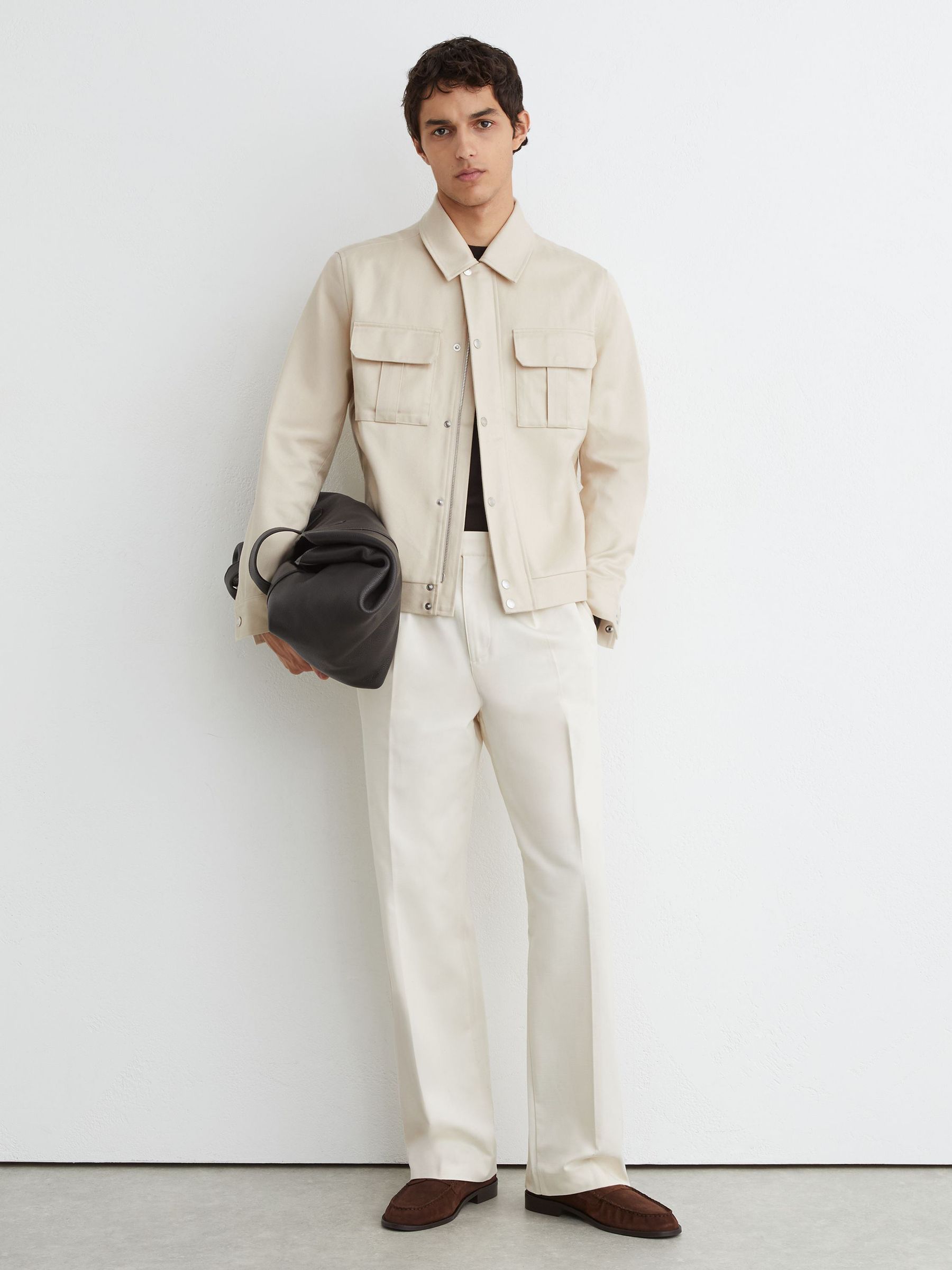 Lyocell-Cotton Twill Bomber Jacket in Stone - Image 3 of 8