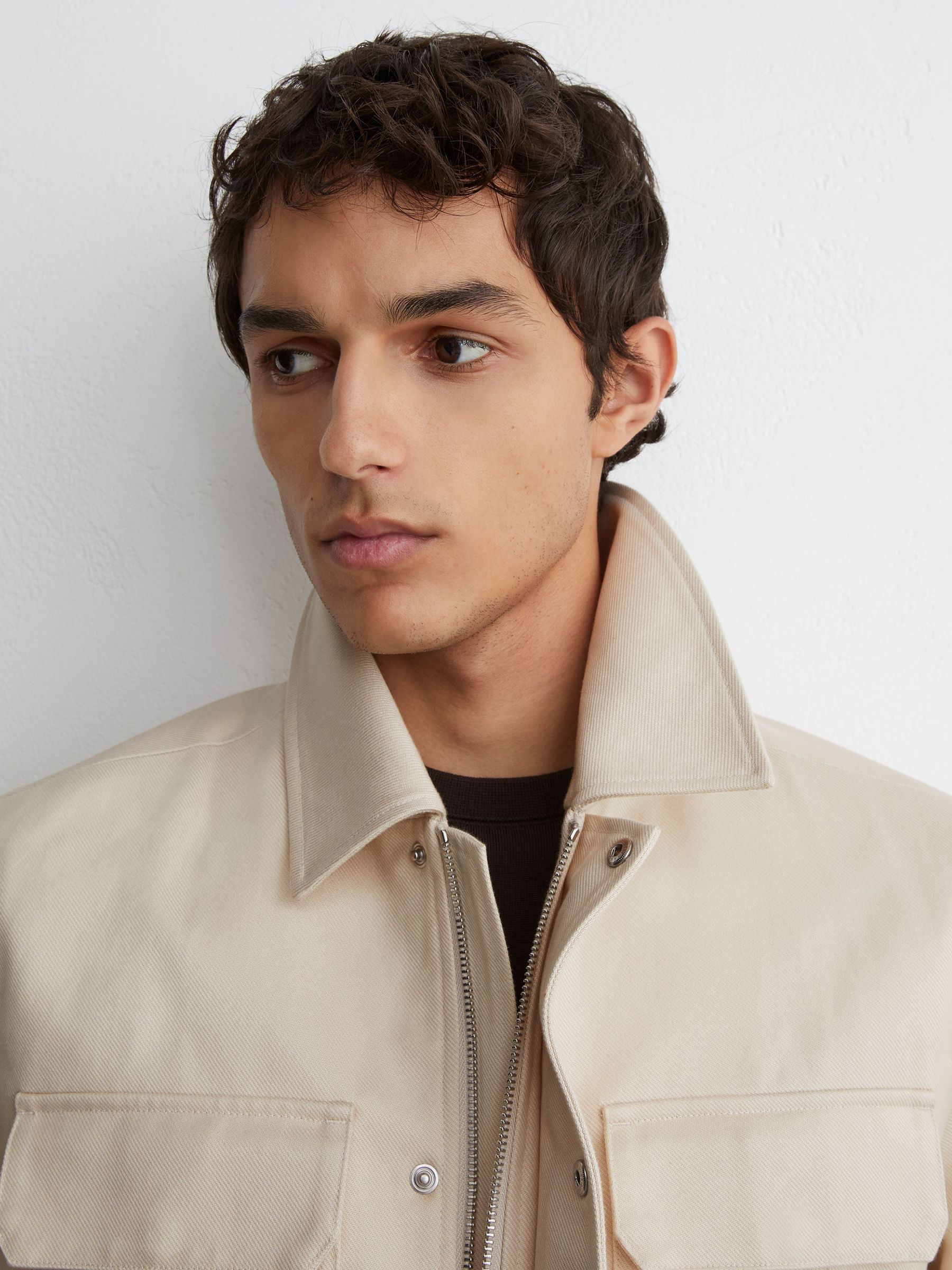 Lyocell-Cotton Twill Bomber Jacket in Stone - Image 4 of 8