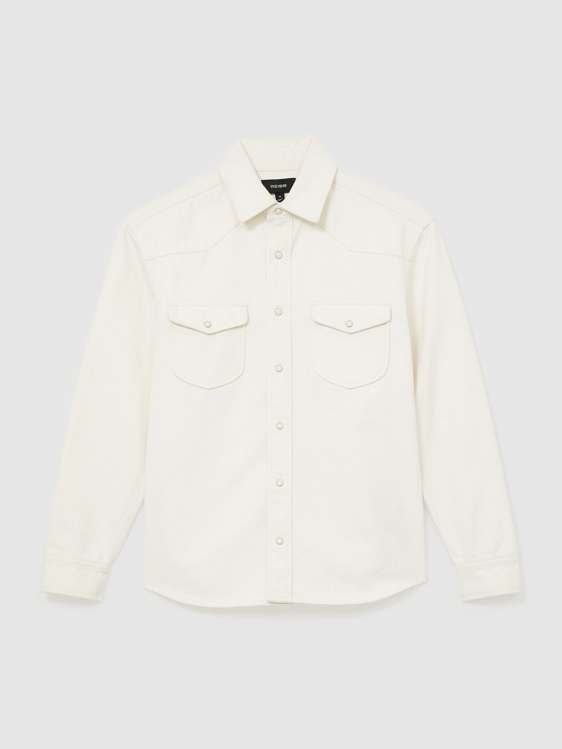 Western Press-Stud Denim Overshirt in White - Image 2 of 7
