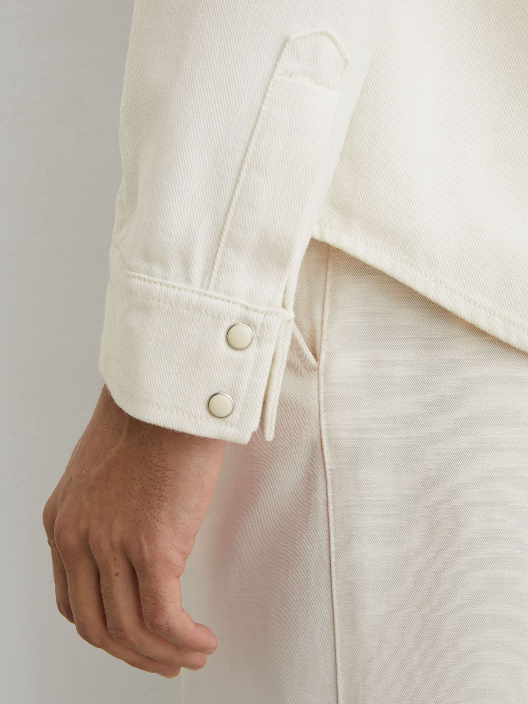 Western Press-Stud Denim Overshirt in White - Image 4 of 7