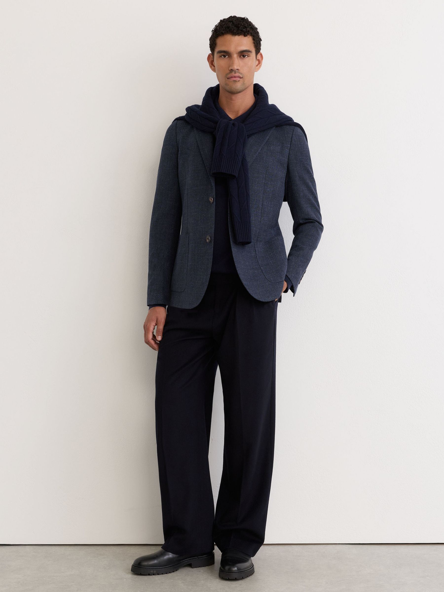 Cotton Hopsack Single-Breasted Blazer Tailored-Fit in Denim Blue - Image 4 of 11