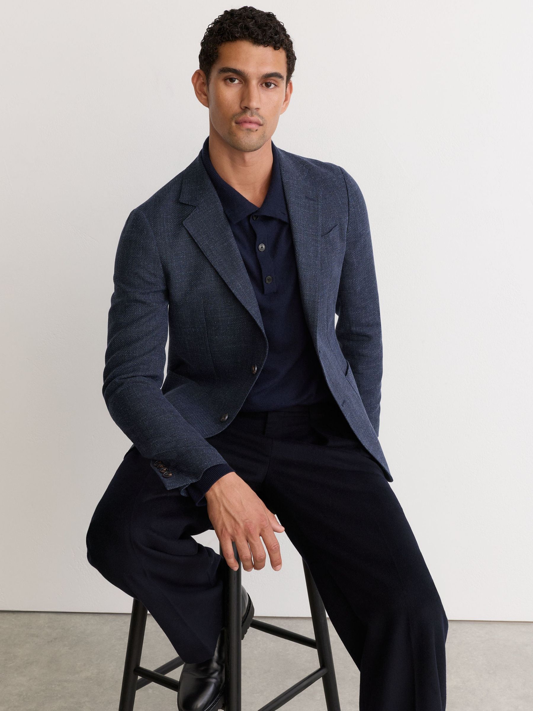 Cotton Hopsack Single-Breasted Blazer Tailored-Fit in Denim Blue - Image 5 of 11