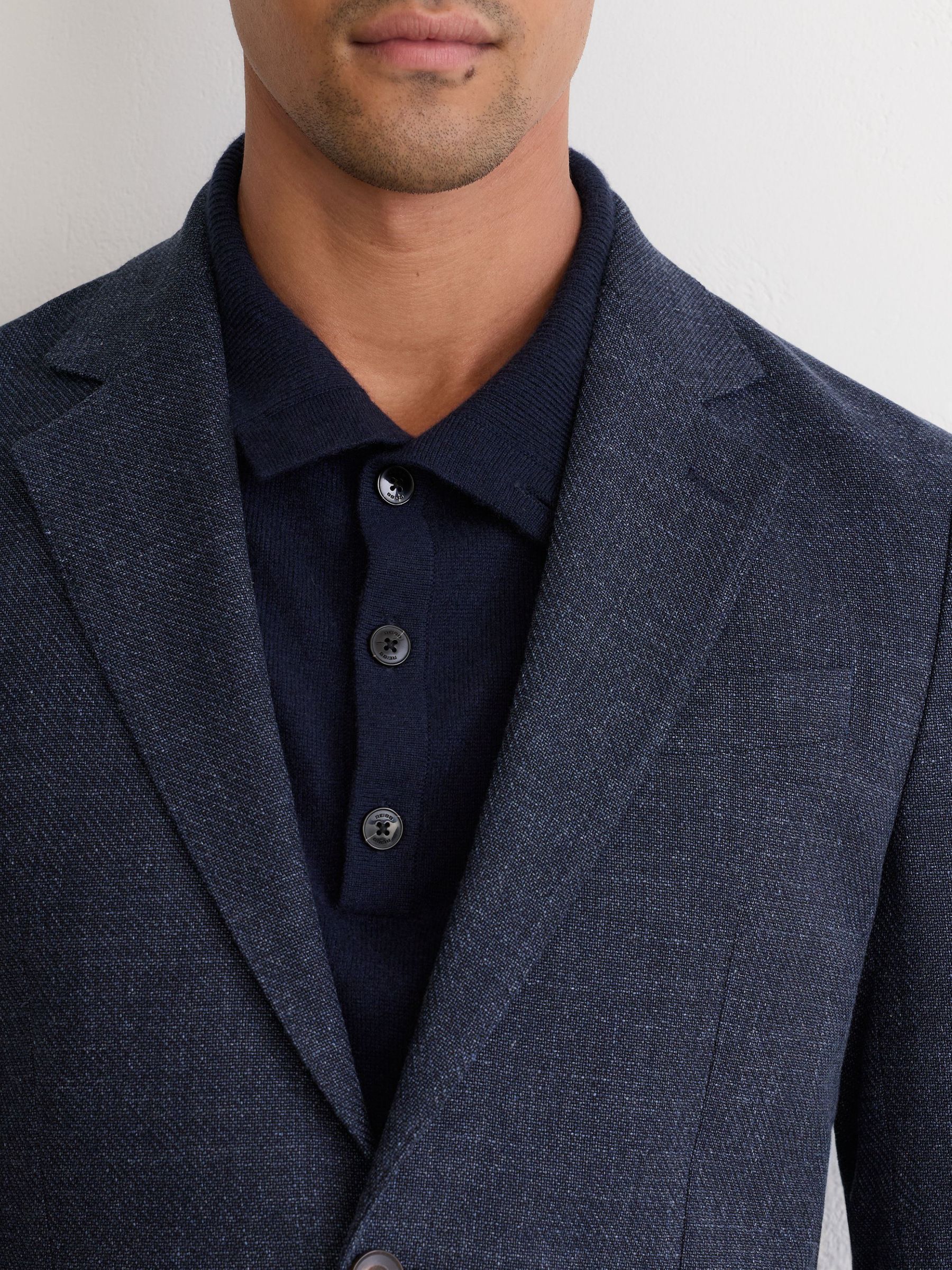Cotton Hopsack Single-Breasted Blazer Tailored-Fit in Denim Blue - Image 8 of 11