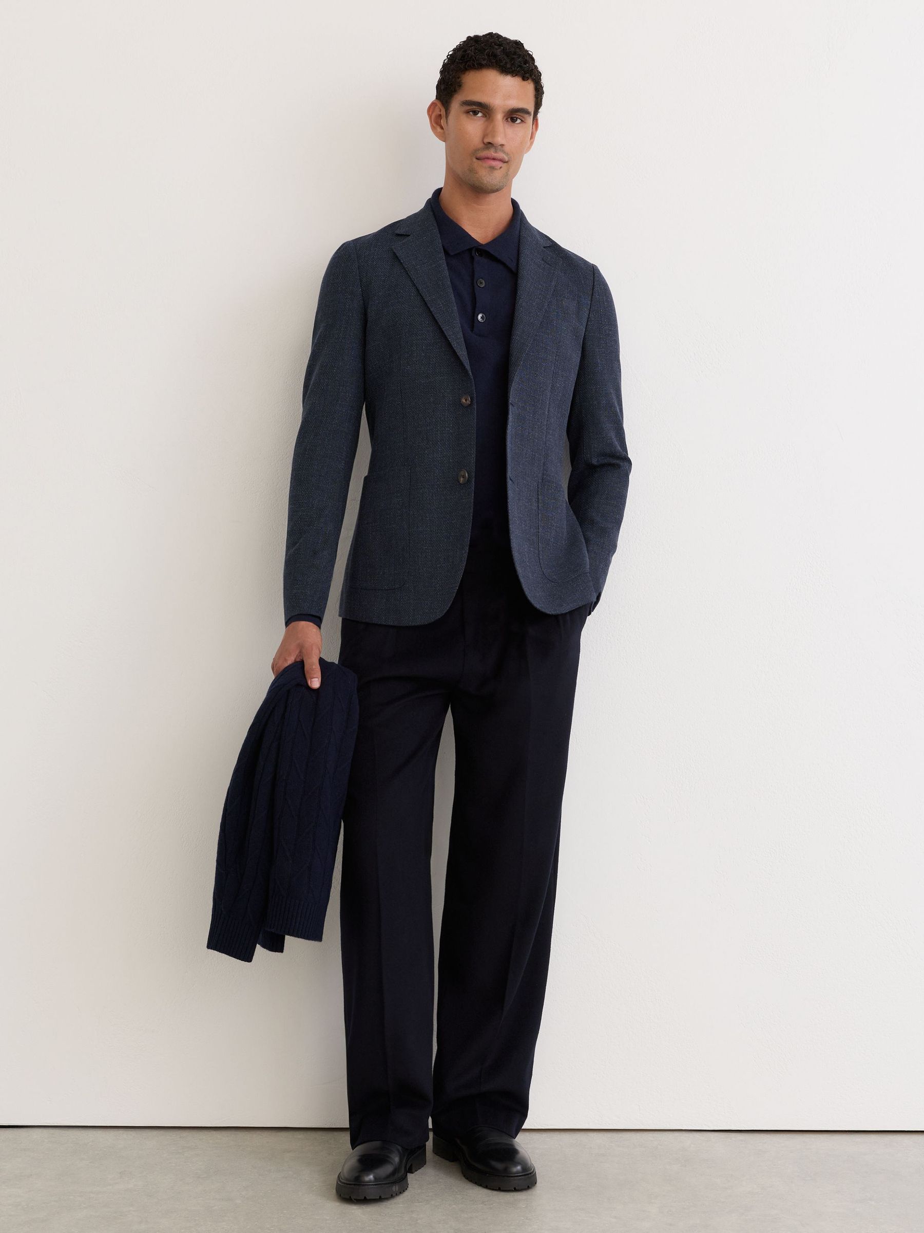 Cotton Hopsack Single-Breasted Blazer Tailored-Fit in Denim Blue - Image 9 of 11