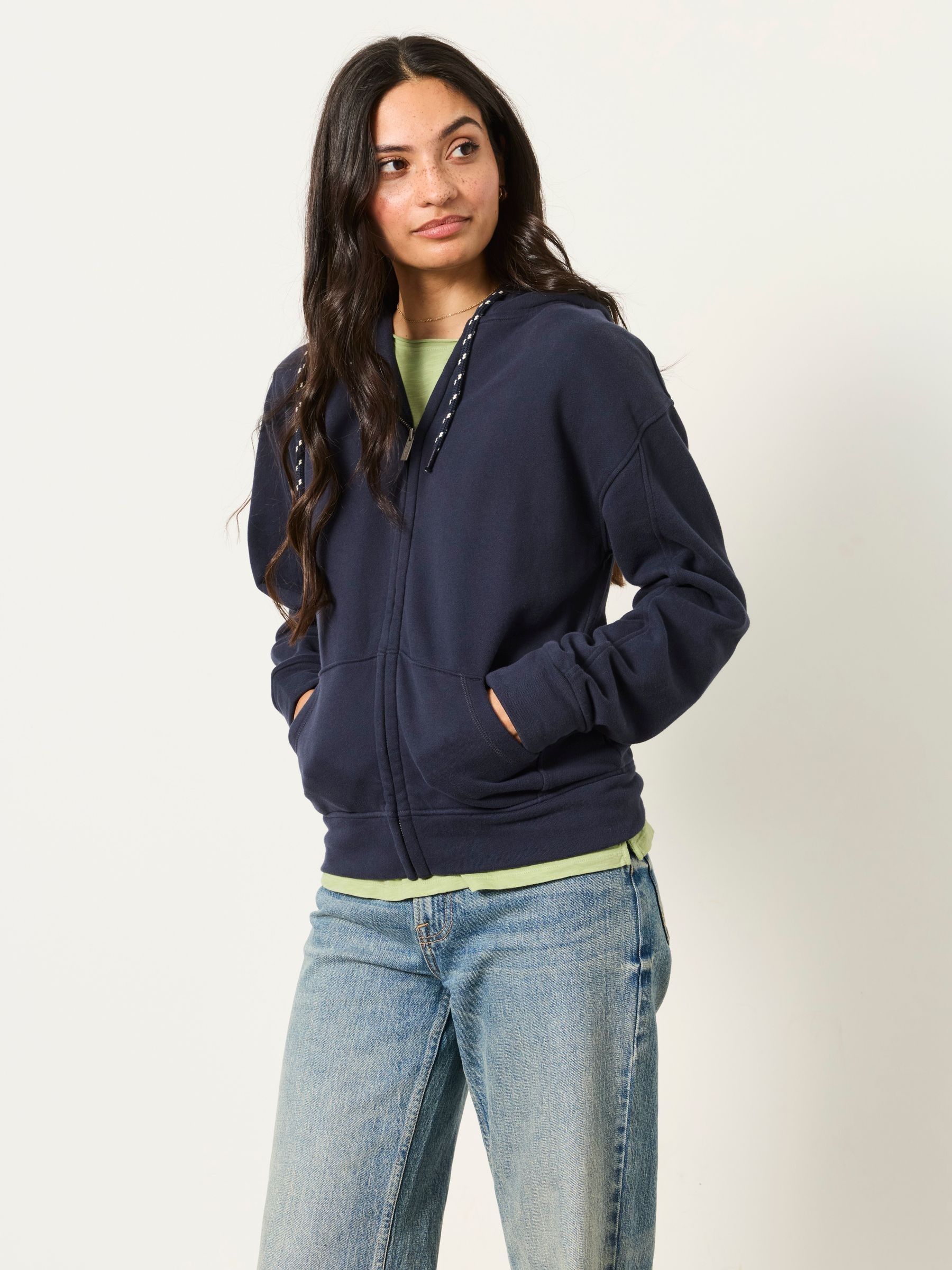 Fern Navy Zip Through Hoodie - Image 1 of 7
