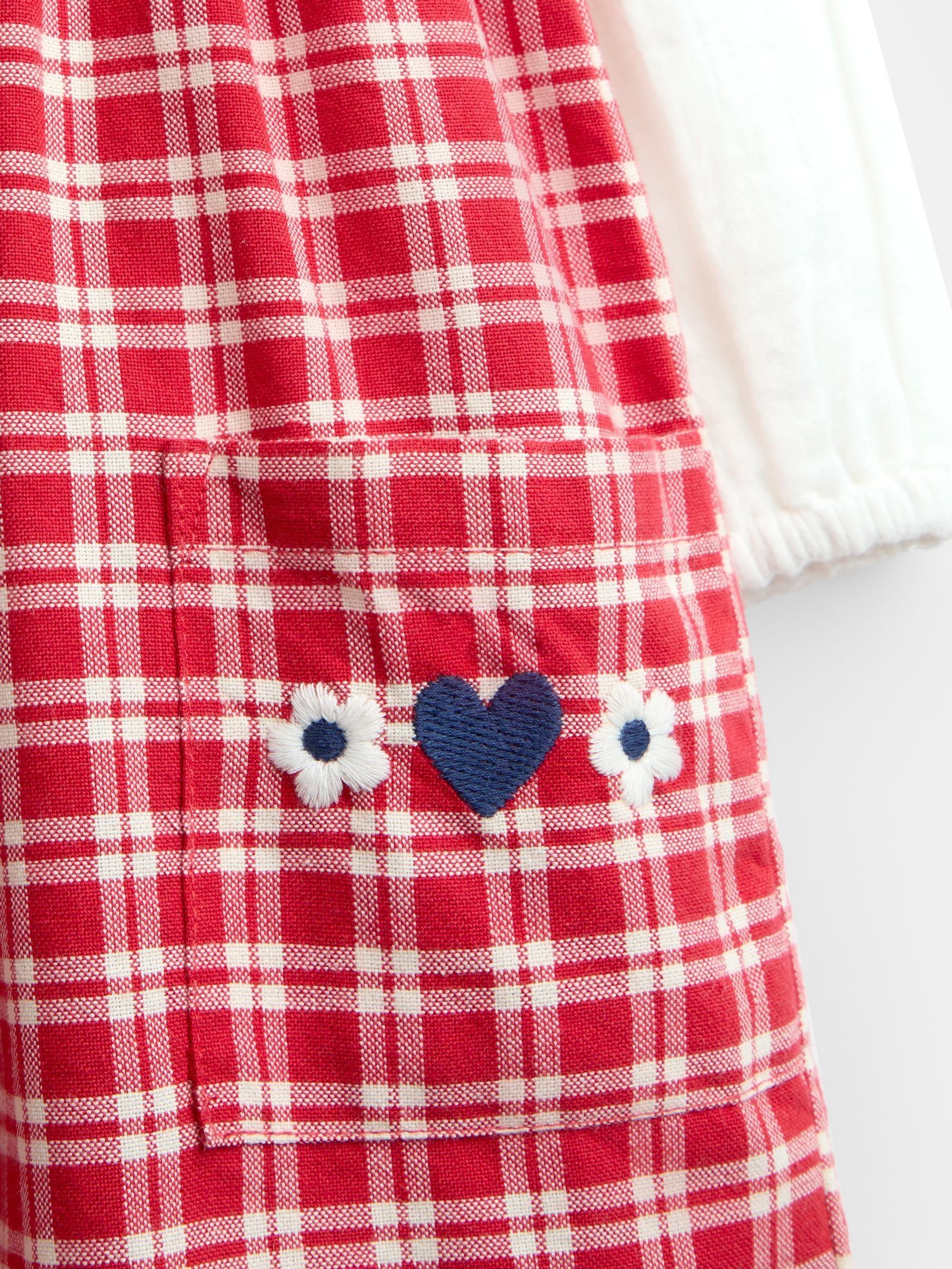 Bright Red Check Embroidered Pinafore Dress & Blouse Set - Image 7 of 7