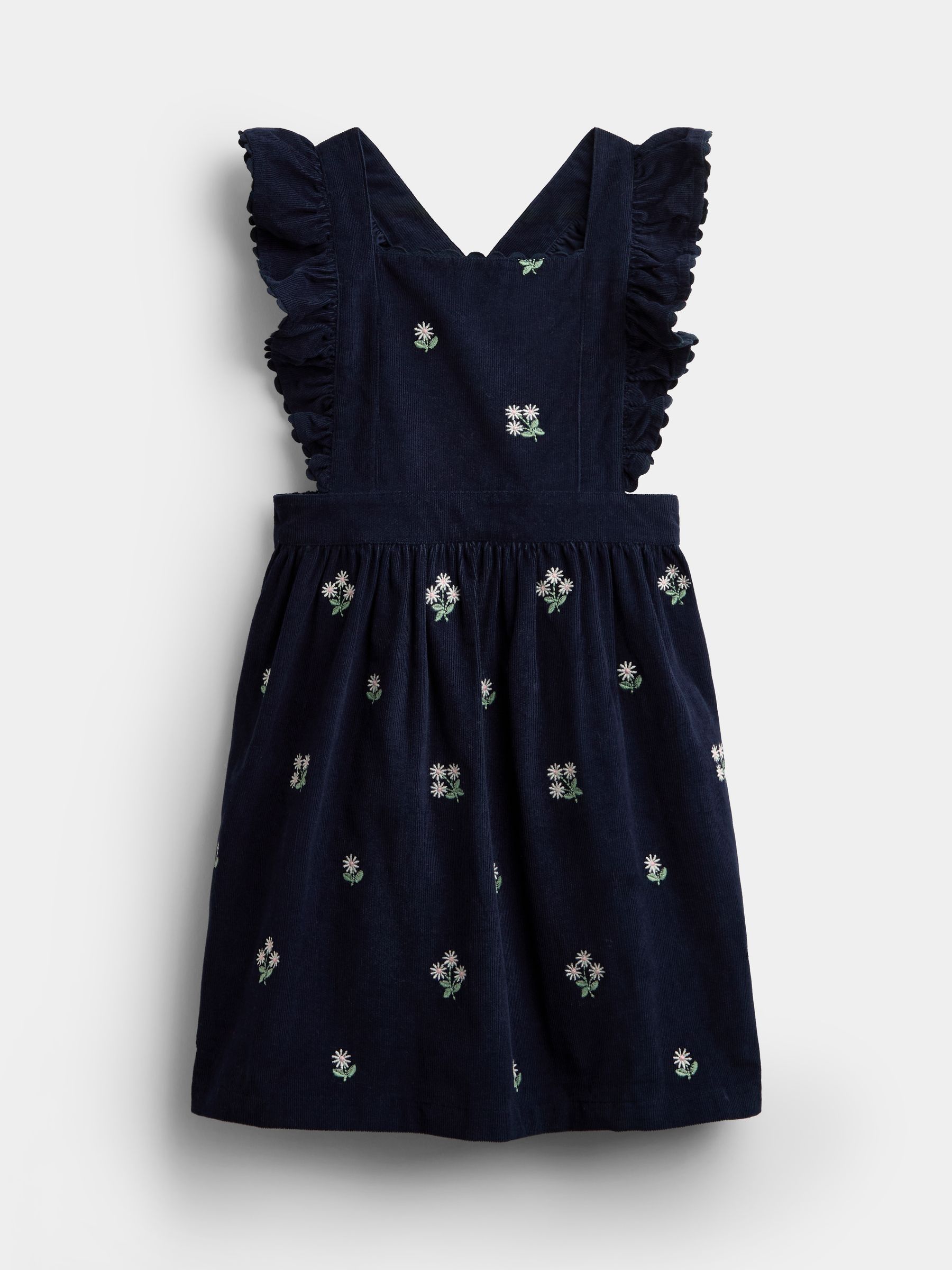 Navy Blue Floral Embroidered Cord Pinafore Dress & Blouse Set - Image 4 of 7