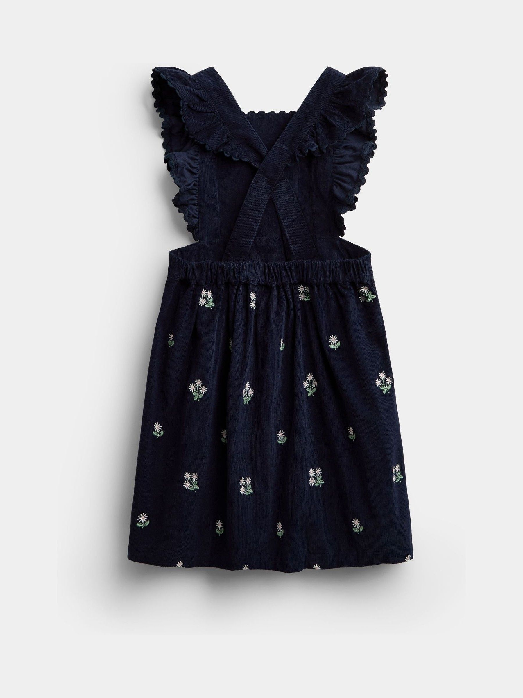 Navy Blue Floral Embroidered Cord Pinafore Dress & Blouse Set - Image 5 of 7