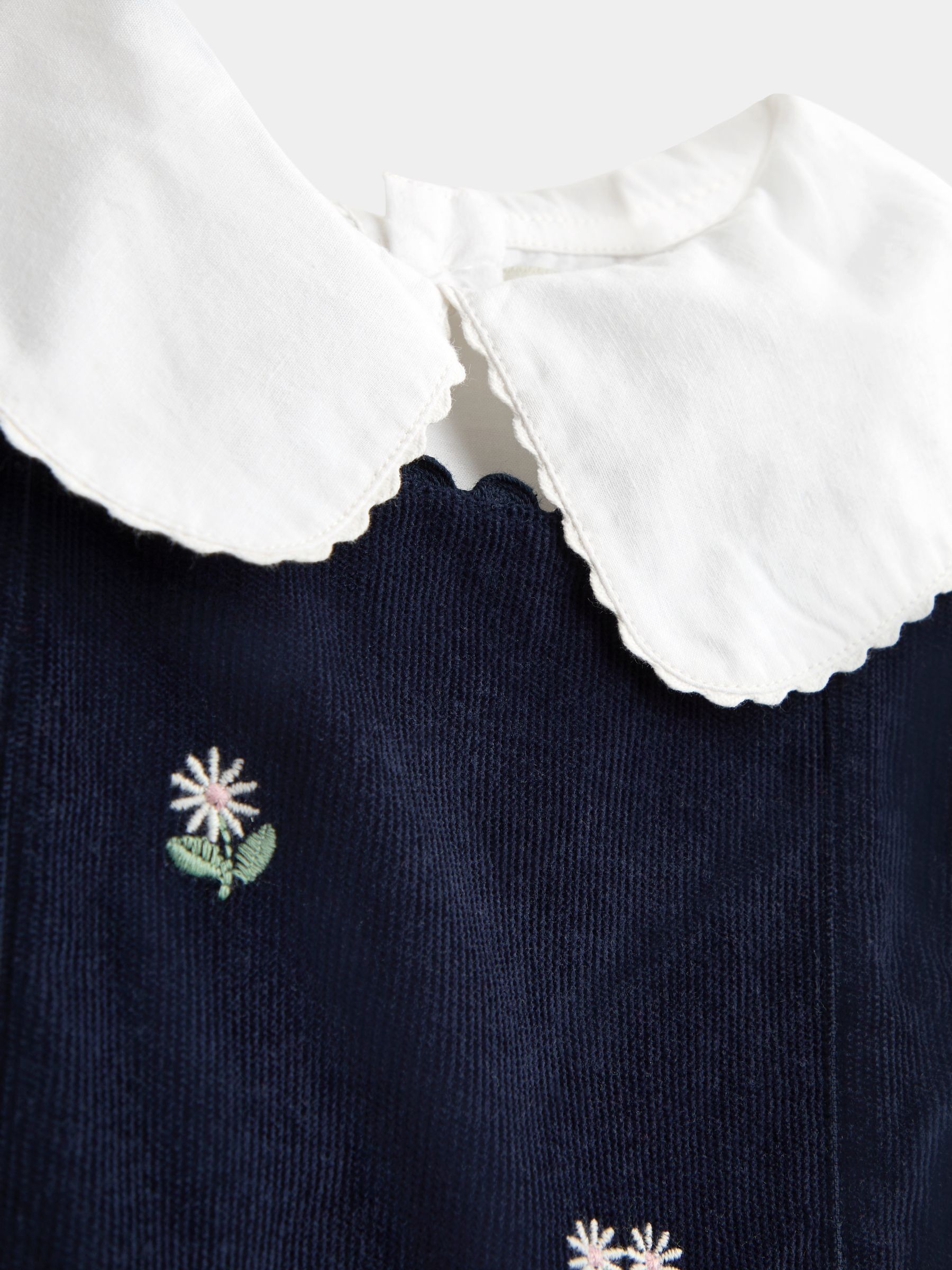 Navy Blue Floral Embroidered Cord Pinafore Dress & Blouse Set - Image 6 of 7