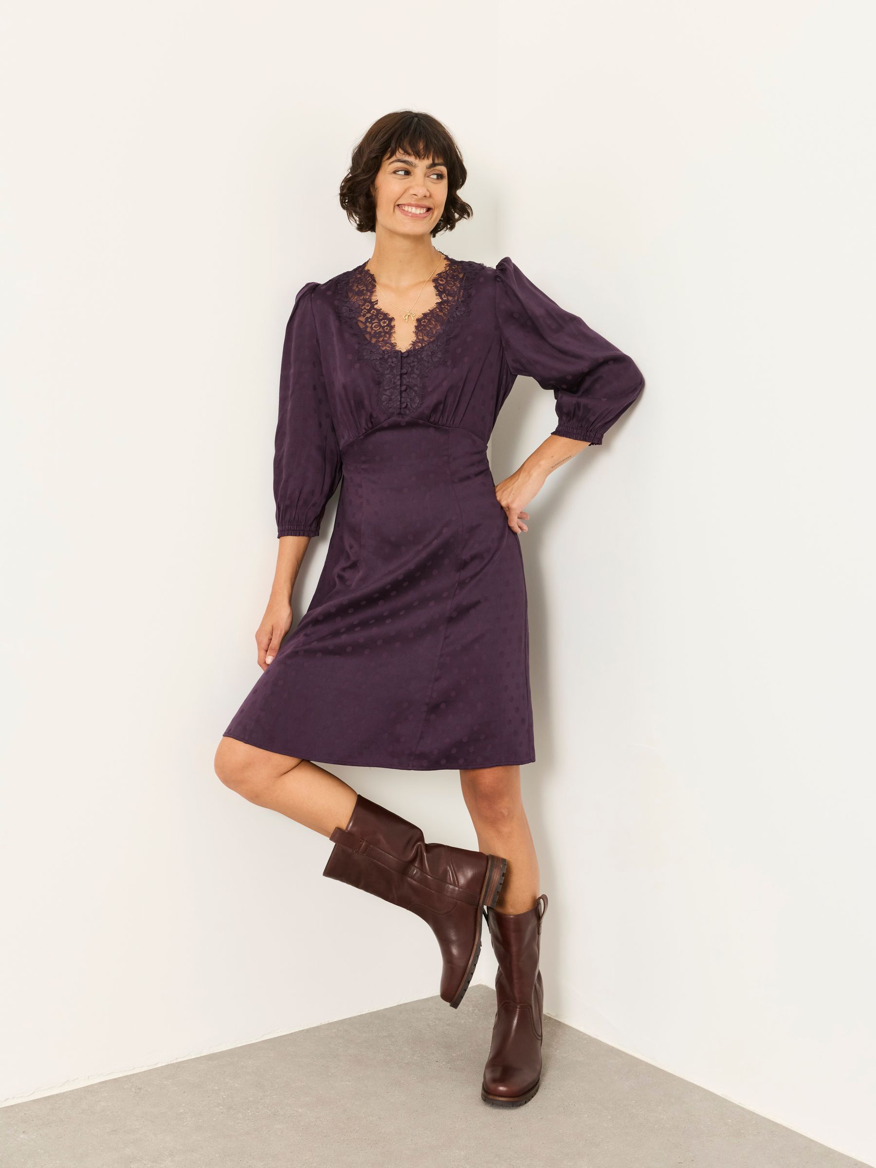 Libby Purple Polka Petite Dress - Image 1 of 6