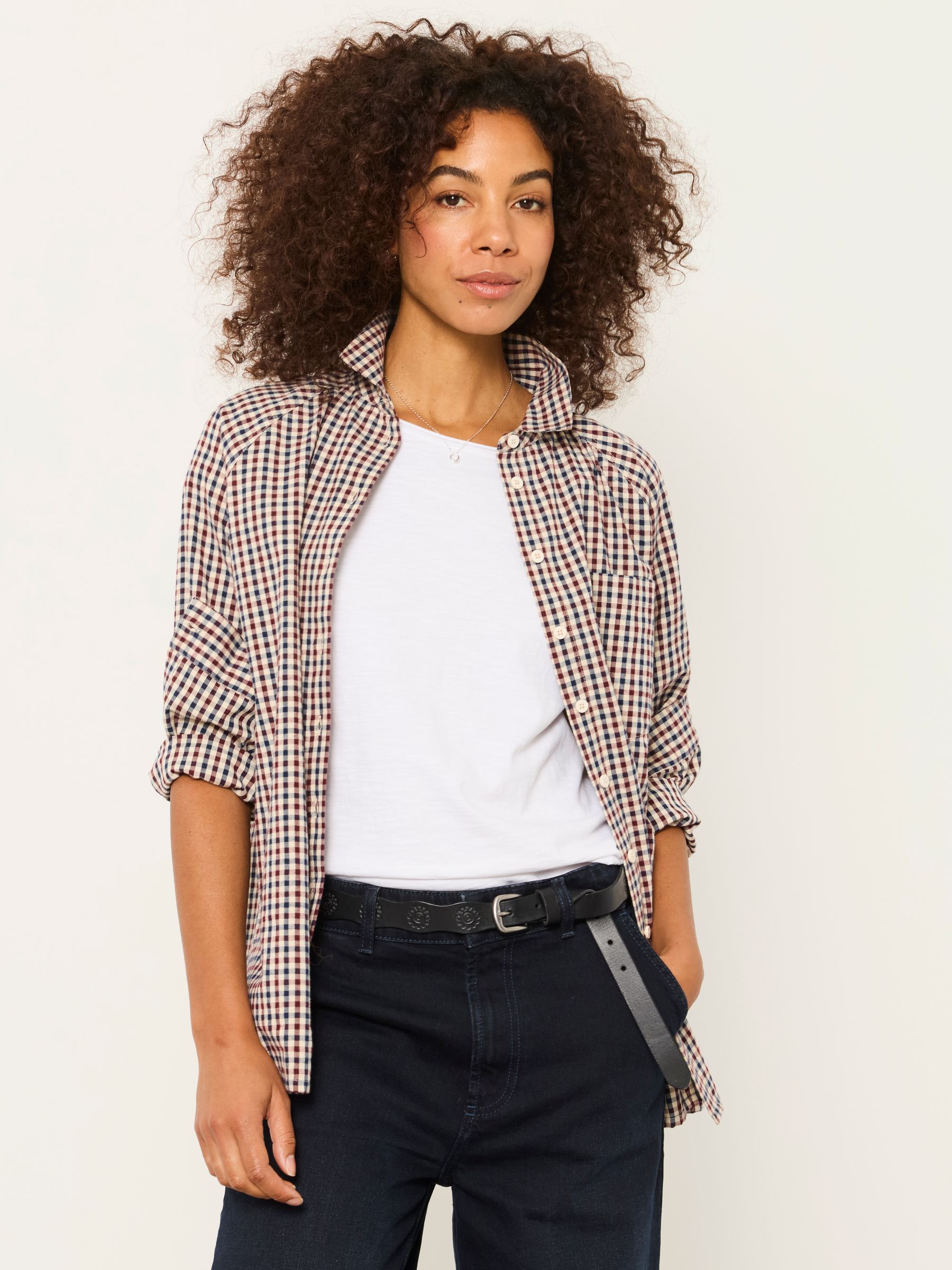Bessie Cream Petite Check Shirt - Image 1 of 5 Bessie Cream Petite Check Shirt - Image 1 of 5