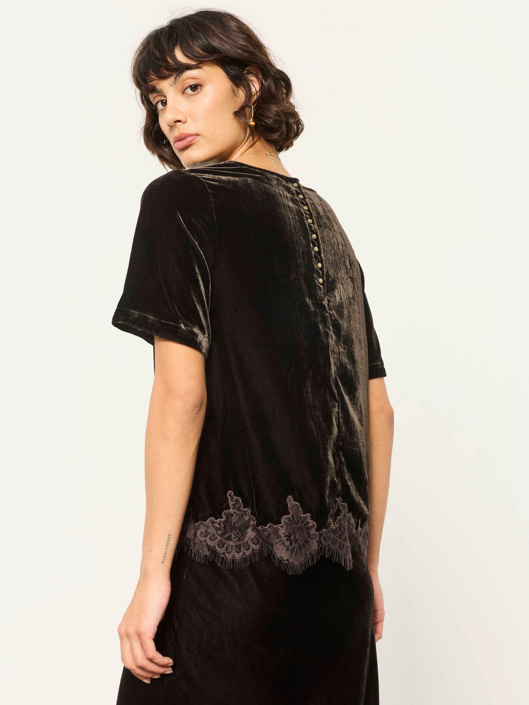 Maddie Chocolate Brown Petite Velvet Blouse - Image 2 of 6 Maddie Chocolate Brown Petite Velvet Blouse - Image 2 of 6