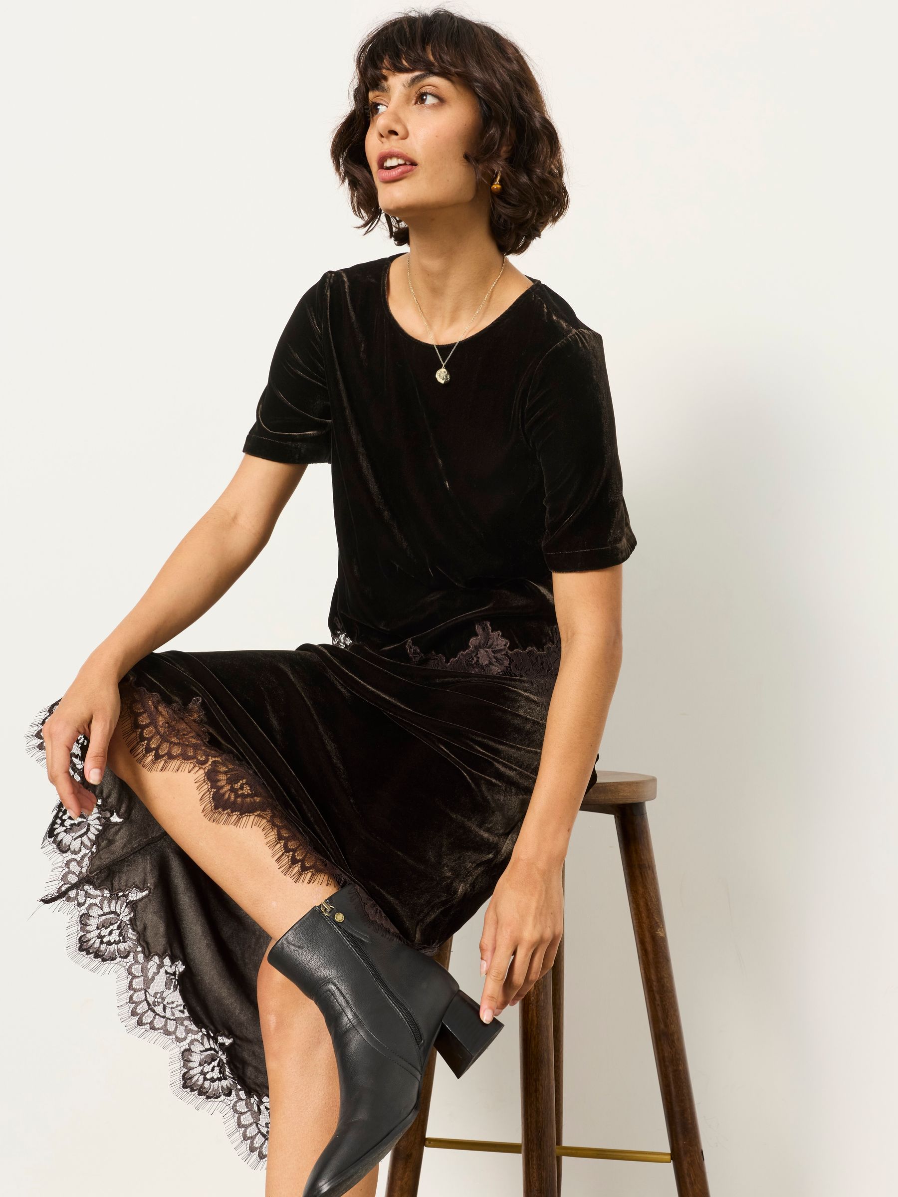 Maddie Chocolate Brown Petite Velvet Blouse - Image 5 of 6