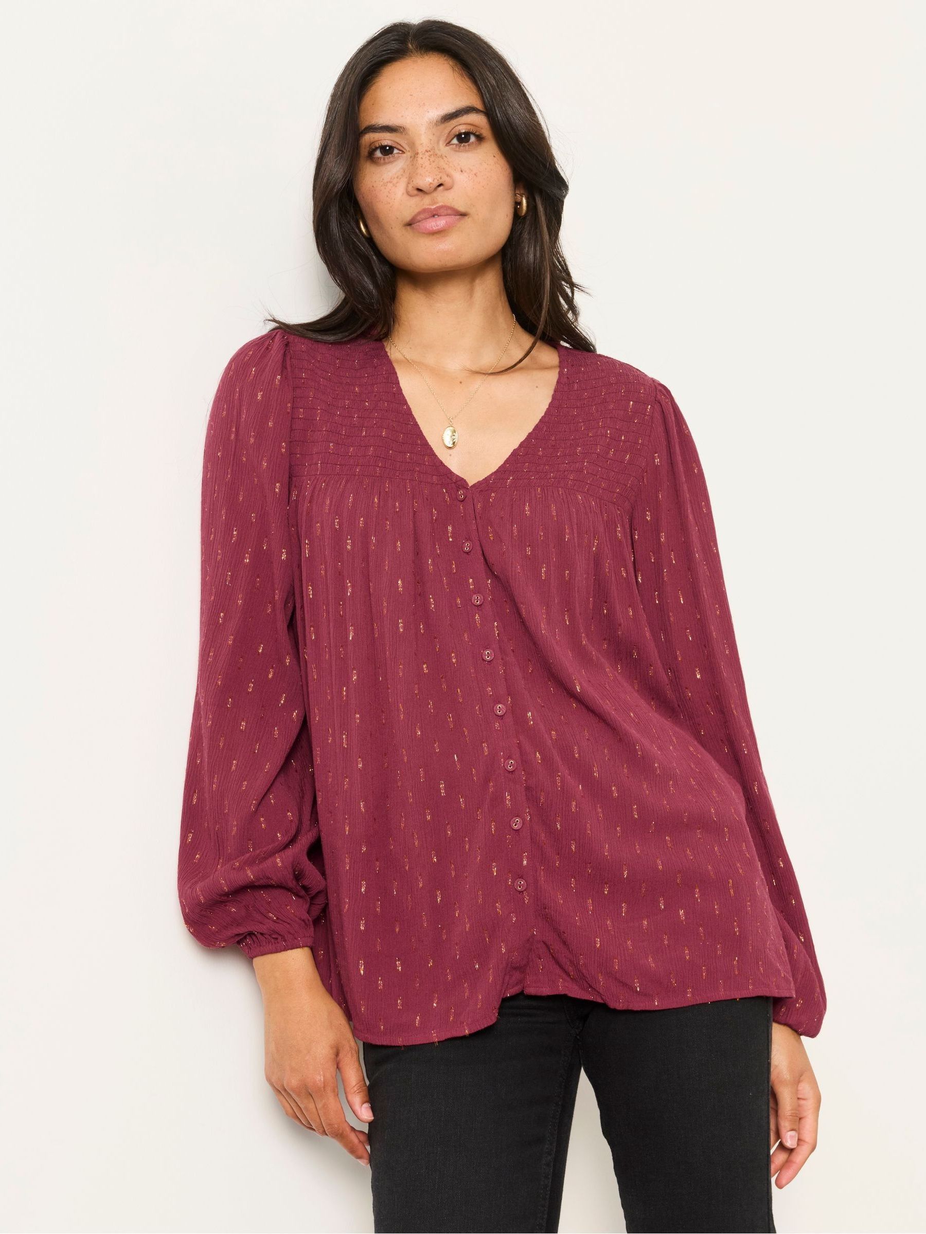 Nessie Red Metallic Petite Blouse - Image 4 of 6