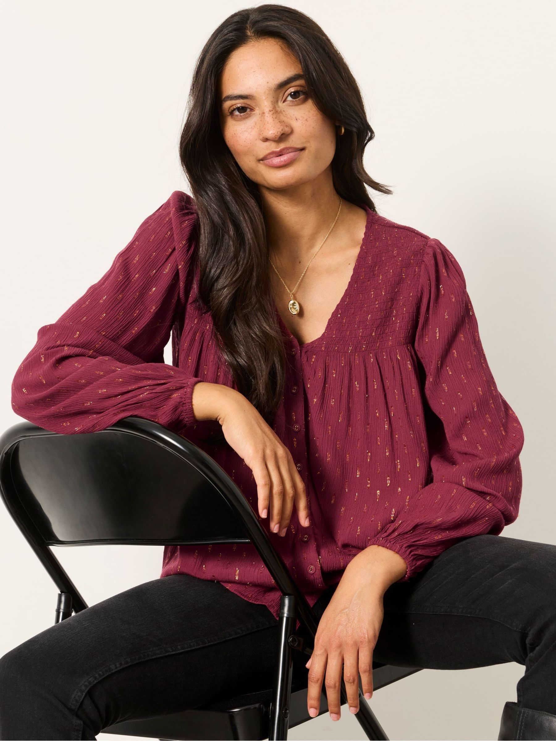 Nessie Red Metallic Petite Blouse - Image 5 of 6