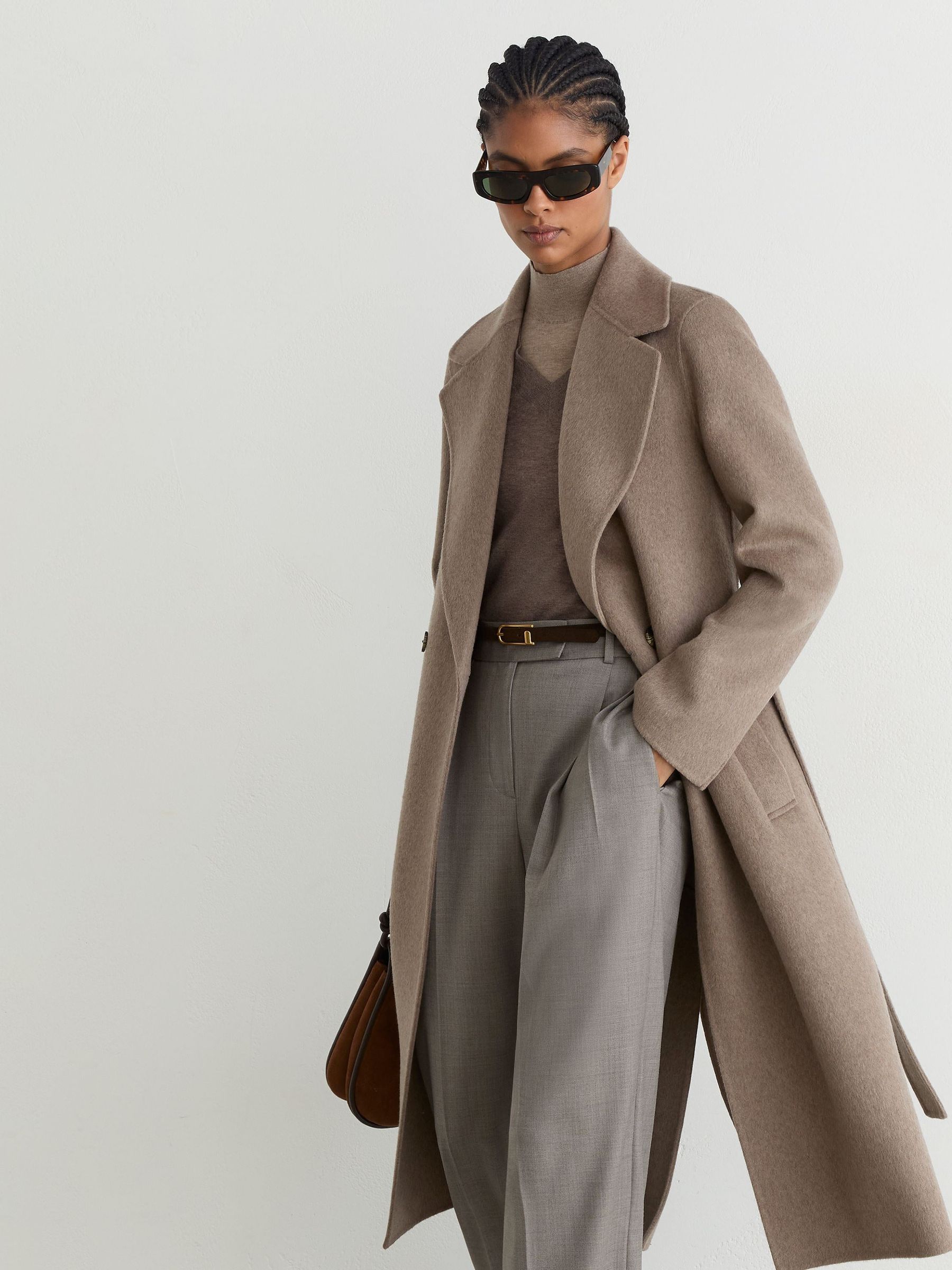 Wool-Blend Double-Breasted Blind-Seam Coat with Cashmere in Neutral Melange - Image 1 of 9