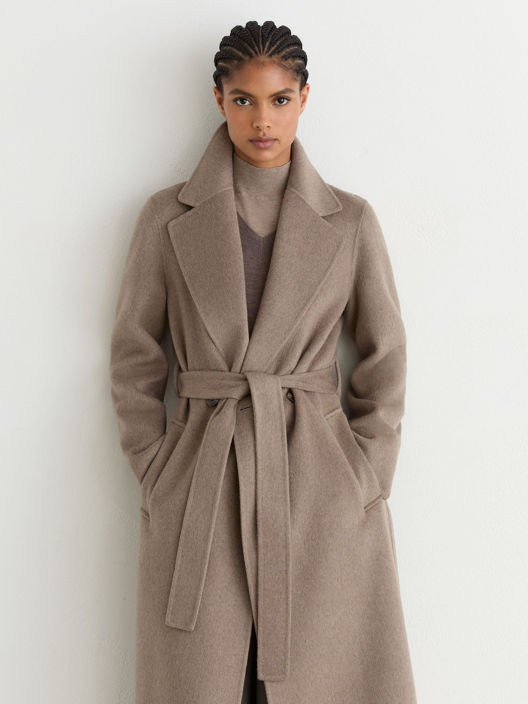 Wool-Blend Double-Breasted Blind-Seam Coat with Cashmere in Neutral Melange - Image 3 of 9