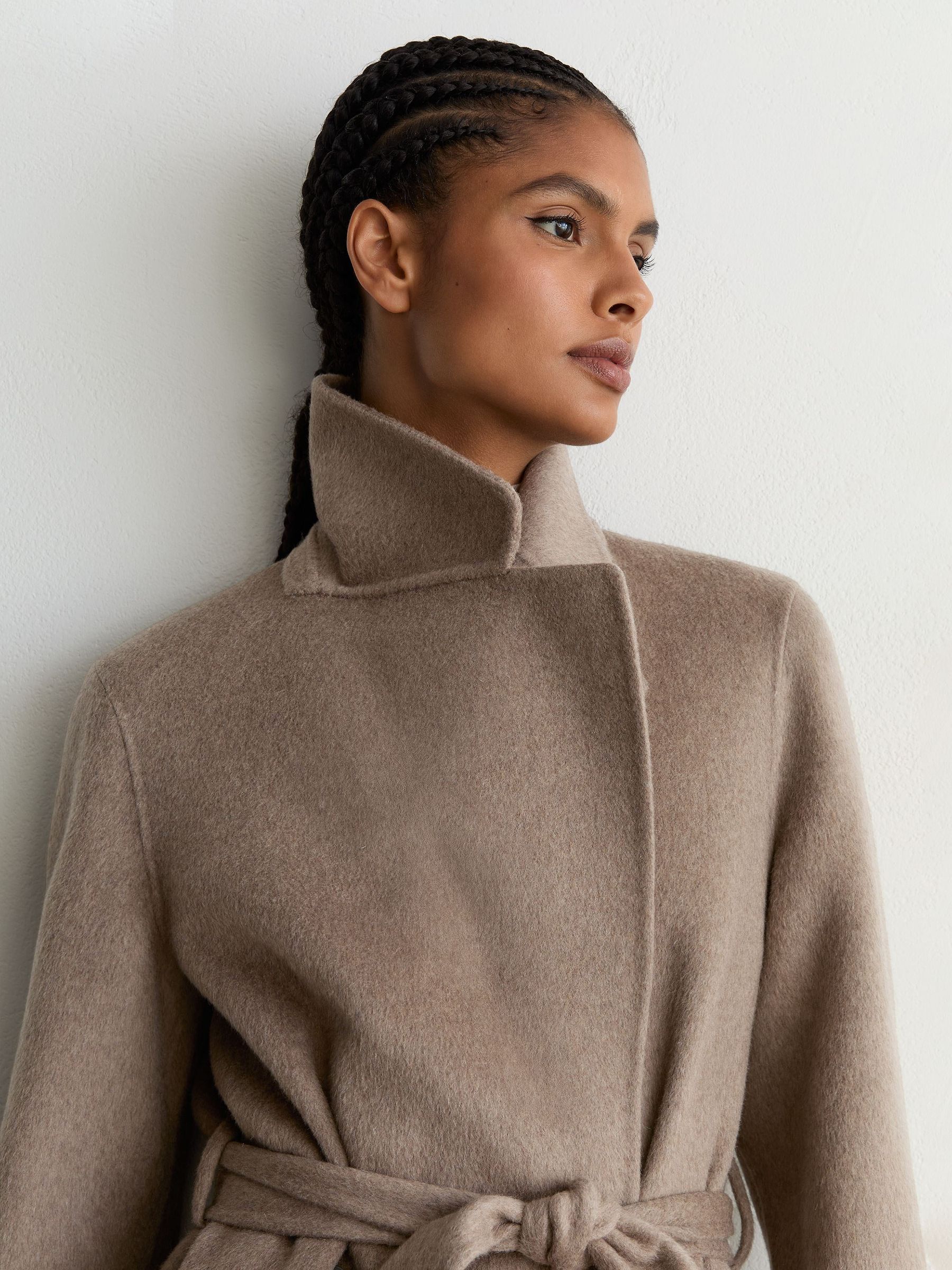 Wool-Blend Double-Breasted Blind-Seam Coat with Cashmere in Neutral Melange - Image 6 of 9