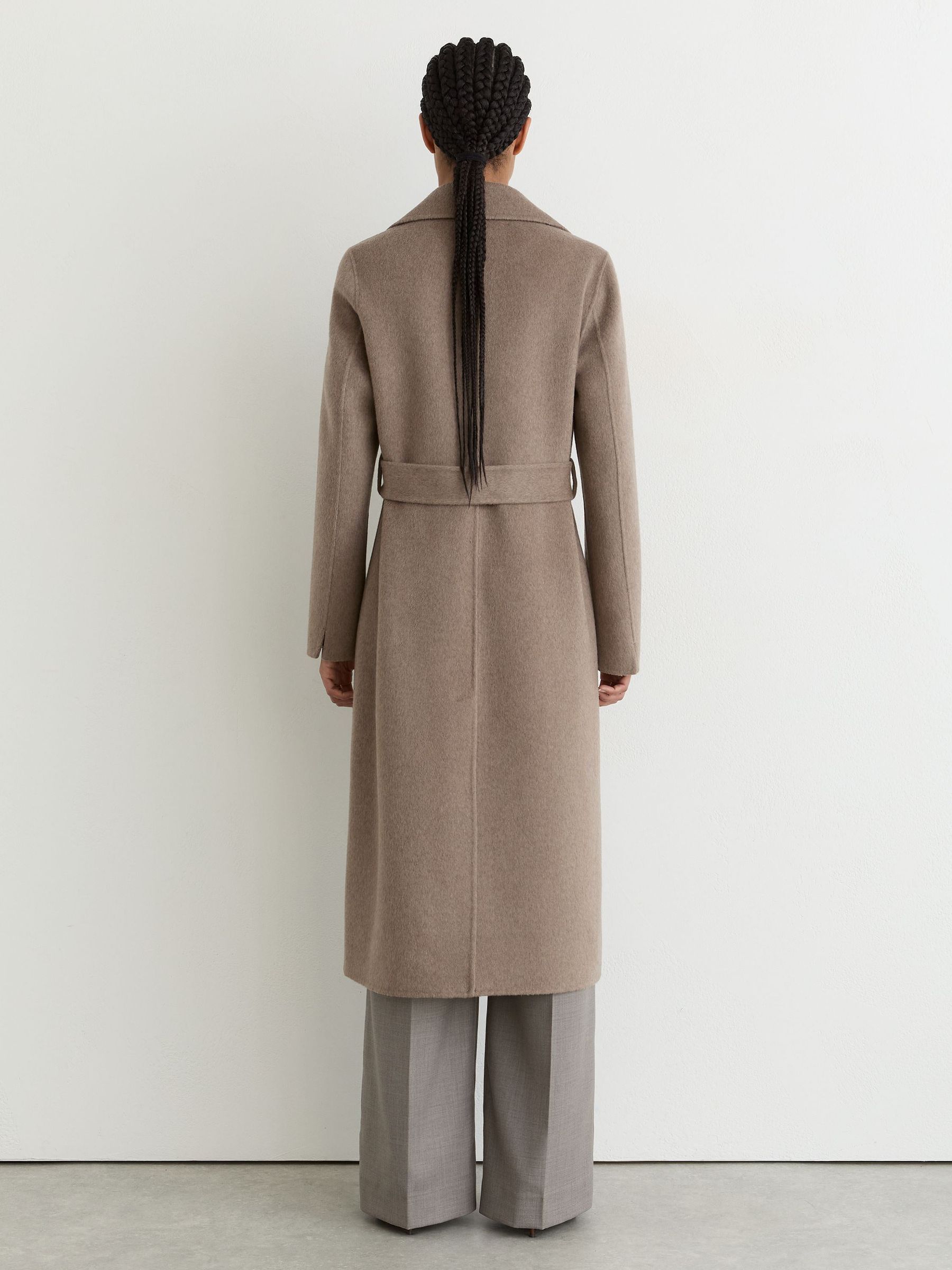 Wool-Blend Double-Breasted Blind-Seam Coat with Cashmere in Neutral Melange - Image 8 of 9