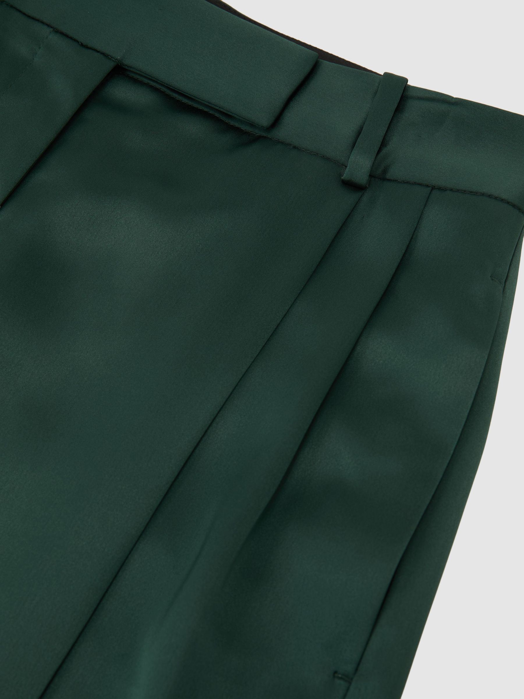Satin Wide-Leg Pleated Trousers in Teal Green - Image 6 of 6