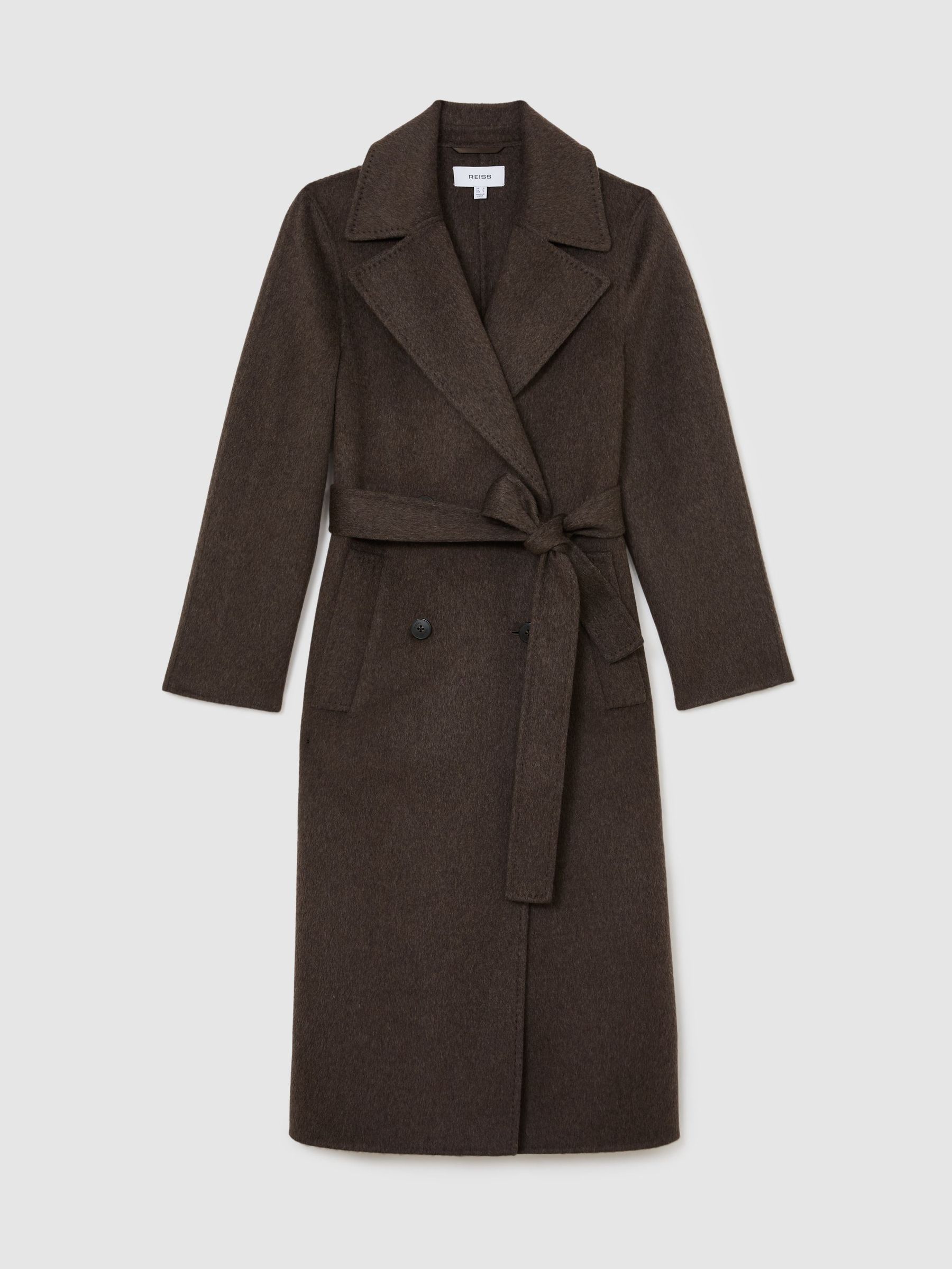 Petite Double-Breasted Blind-Seam Coat Wool-Blend with Cashmere in Mocha Brown - Image 2 of 9