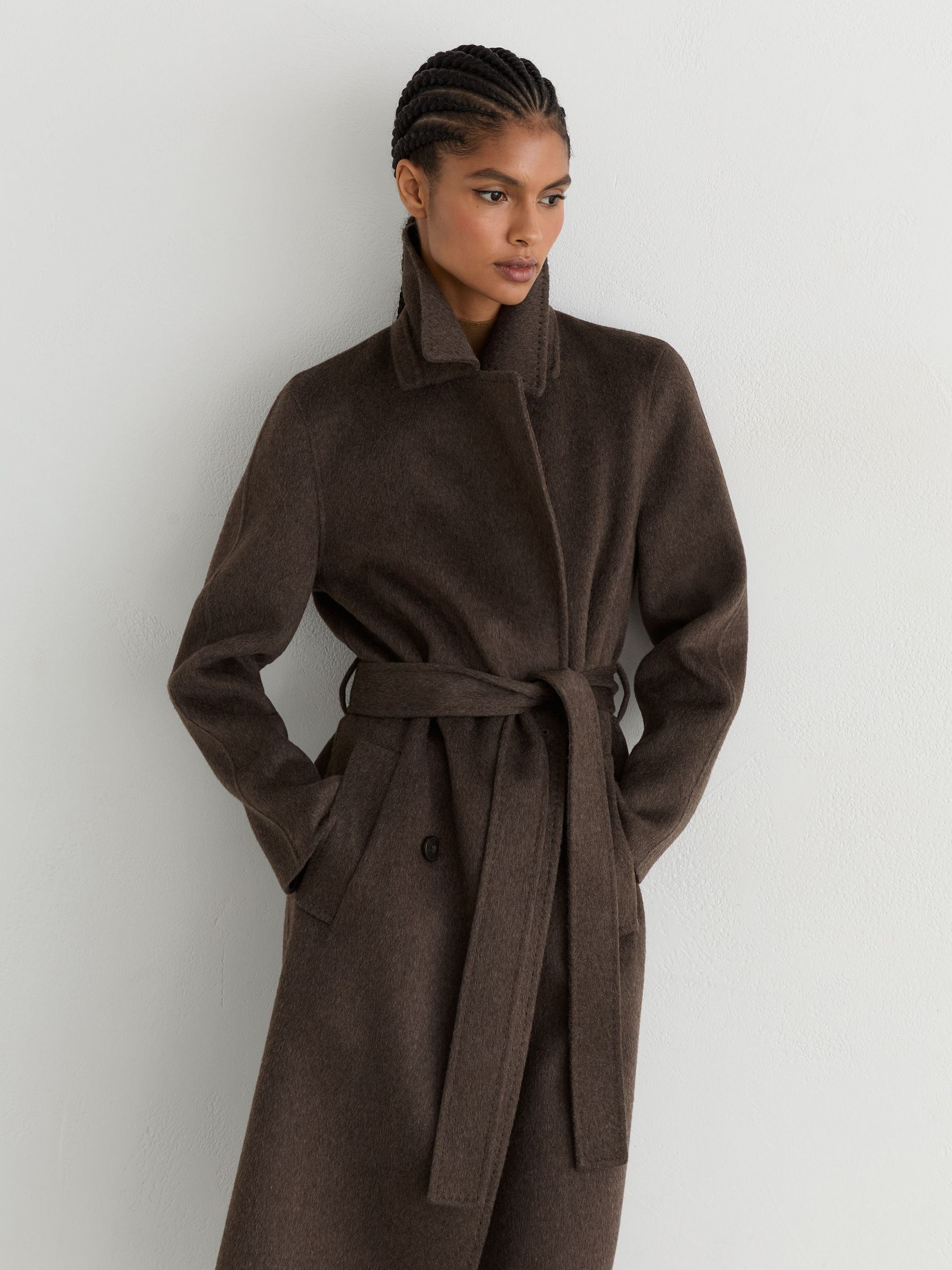 Petite Double-Breasted Blind-Seam Coat Wool-Blend with Cashmere in Mocha Brown - Image 4 of 9