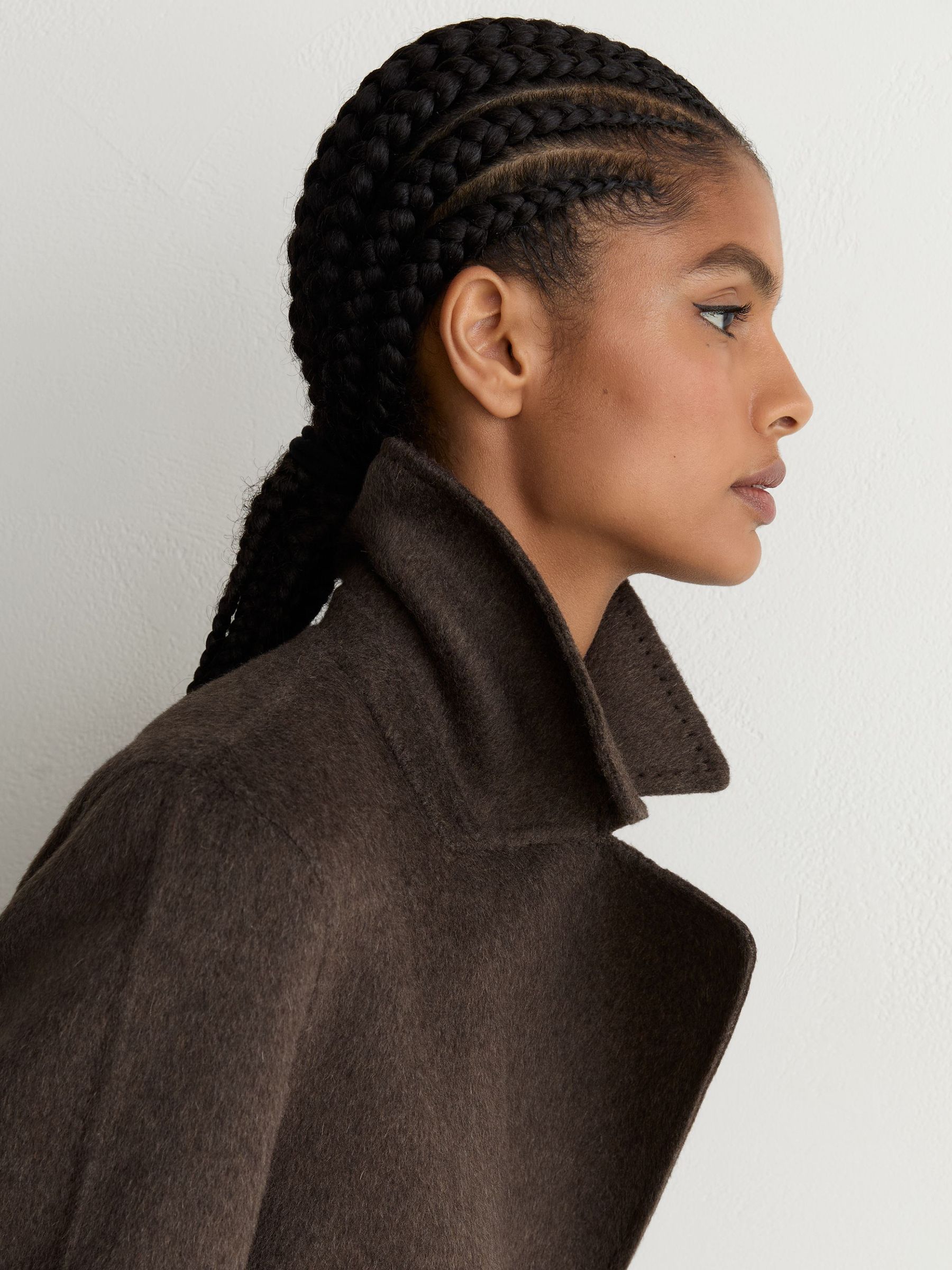Petite Double-Breasted Blind-Seam Coat Wool-Blend with Cashmere in Mocha Brown - Image 5 of 9