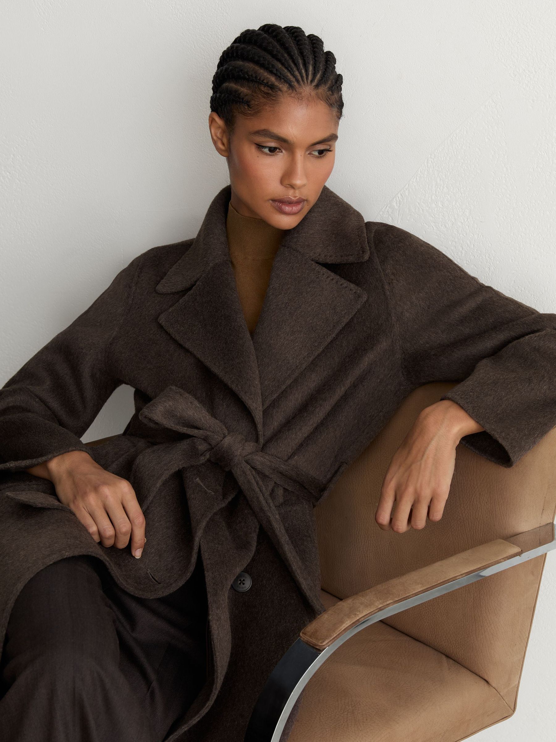 Petite Double-Breasted Blind-Seam Coat Wool-Blend with Cashmere in Mocha Brown - Image 7 of 9