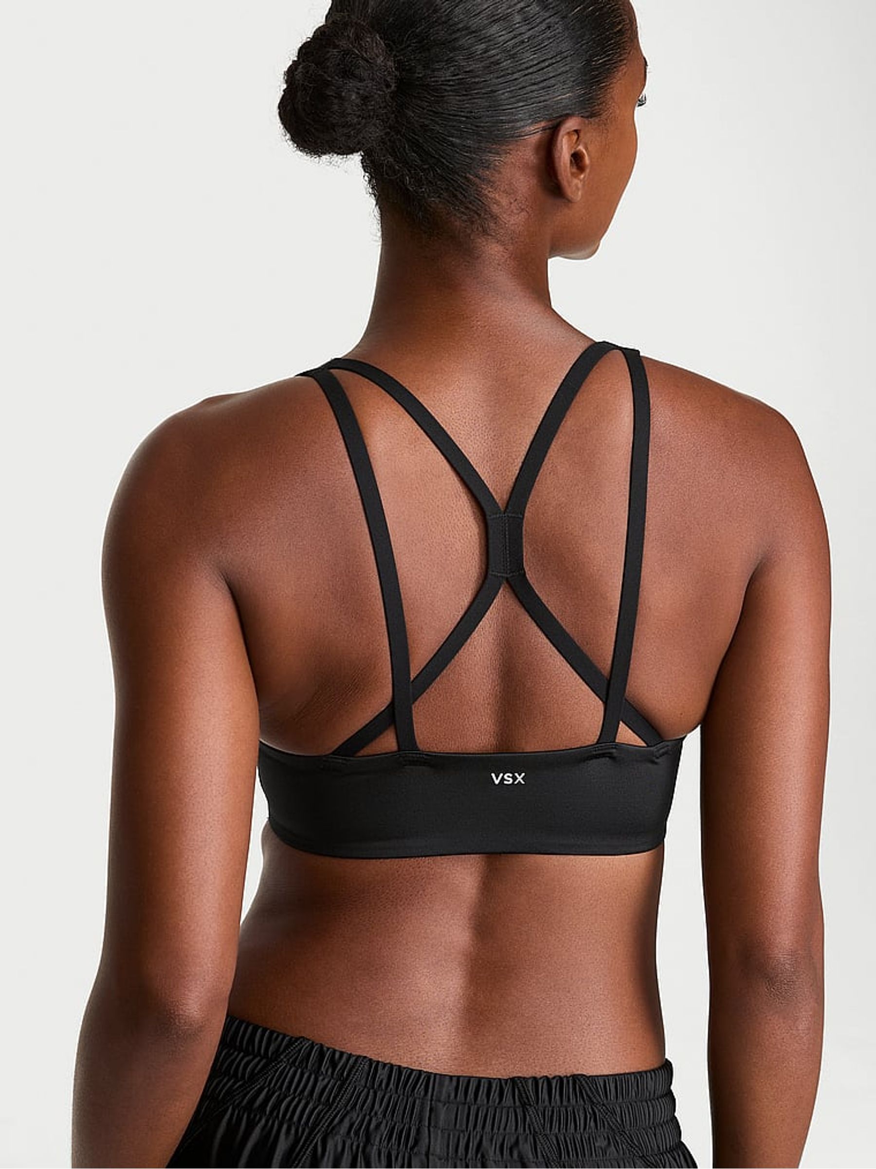 Black GlossyTech™ Plunge Front Close Low Impact Sports Bra - Image 2 of 2