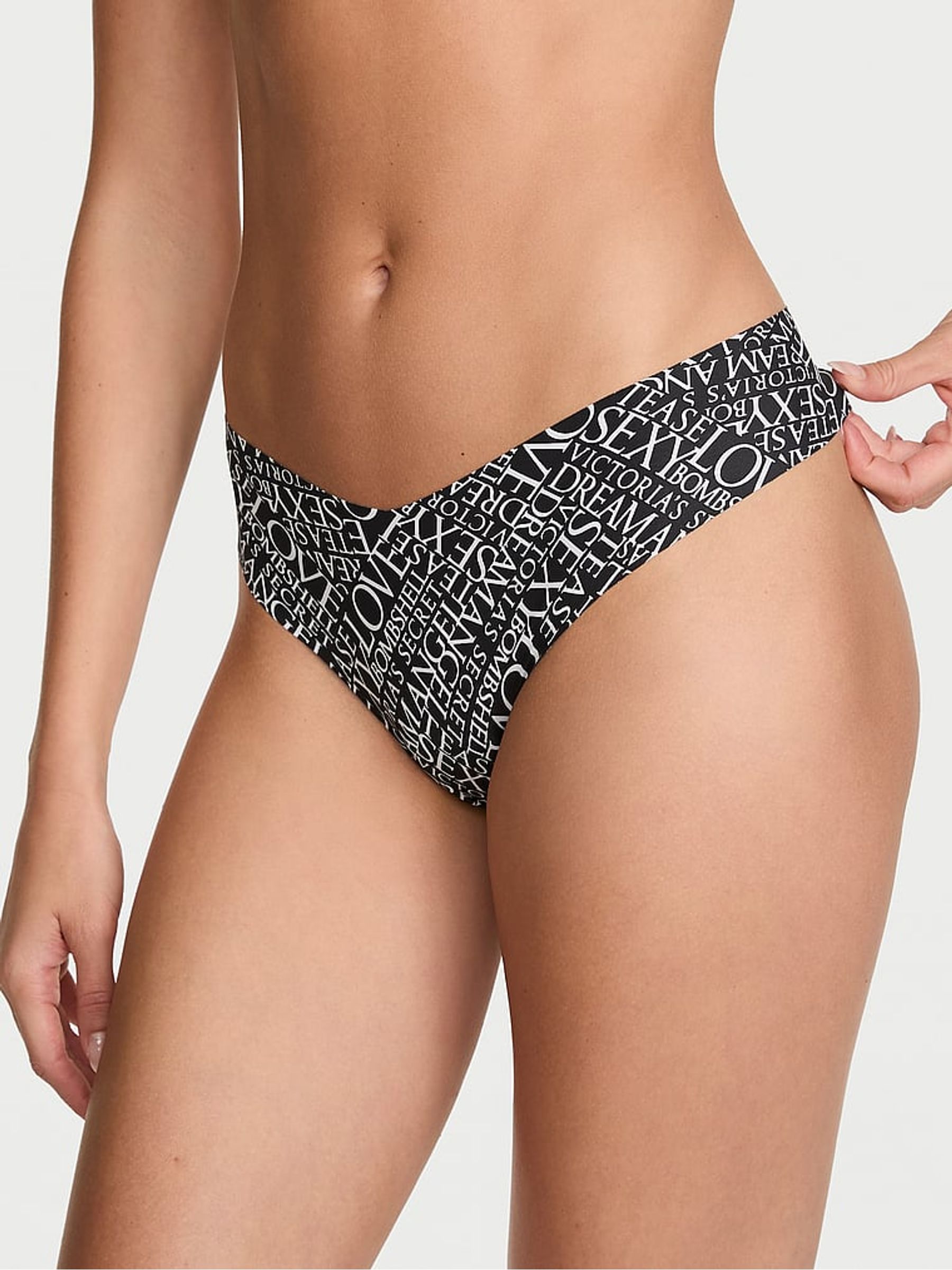 Black Newpaper Print Thong Knickers - Image 1 of 2