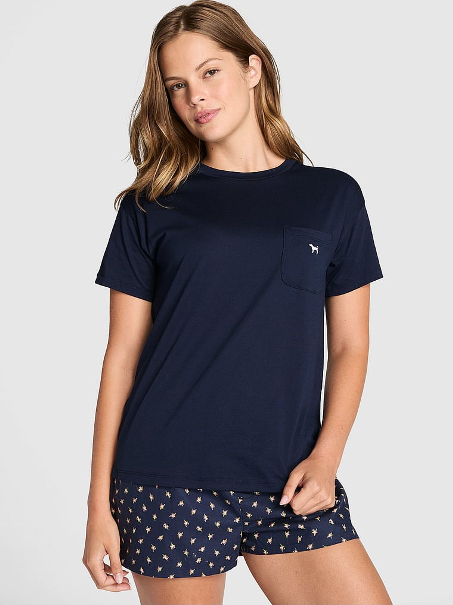 Noir Navy Blue Longline Pyjama Top - Image 1 of 2 Noir Navy Blue Longline Pyjama Top - Image 1 of 2