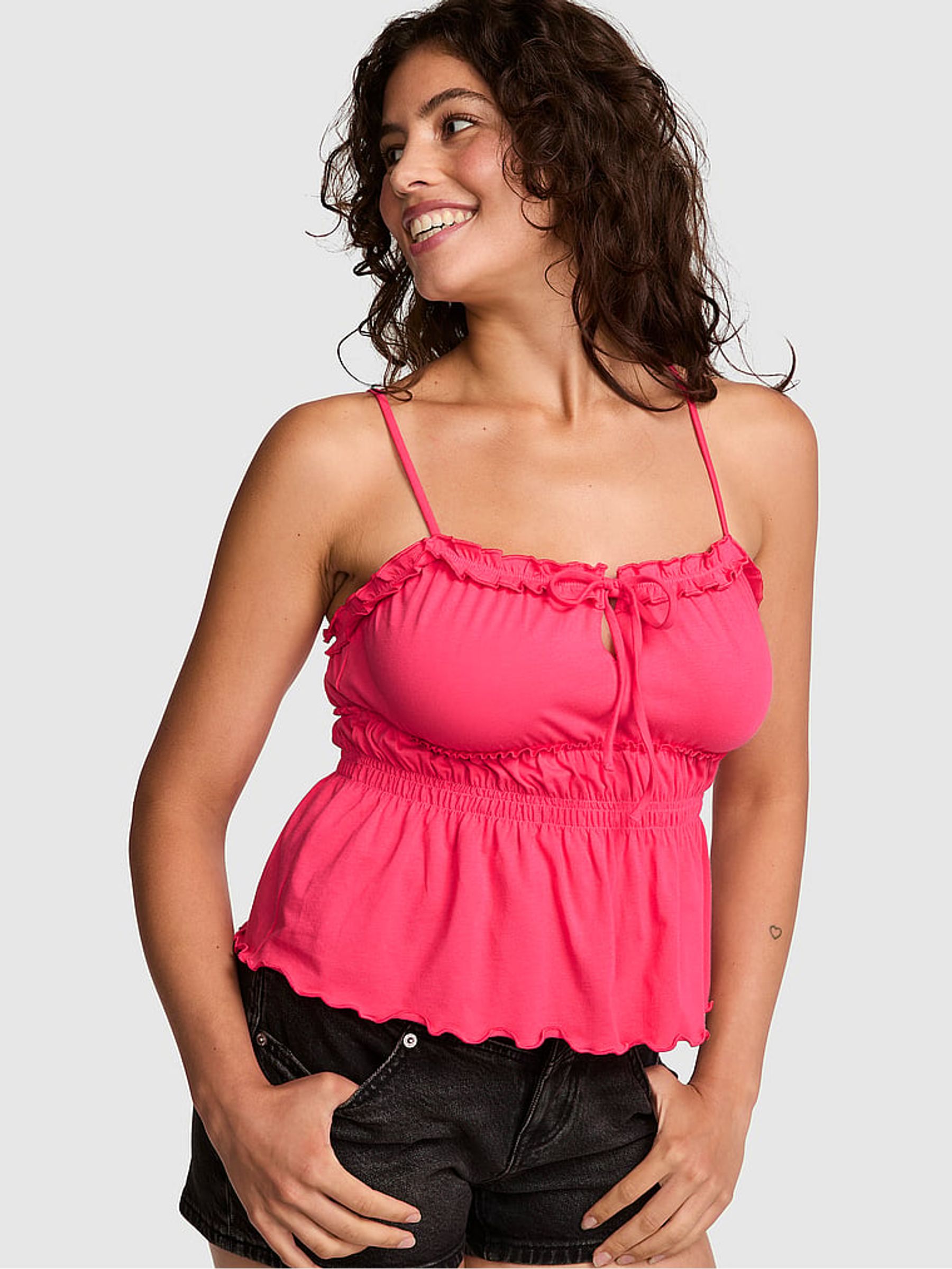 Candy Pink Ruffle Cami Top - Image 1 of 2 Candy Pink Ruffle Cami Top - Image 1 of 2