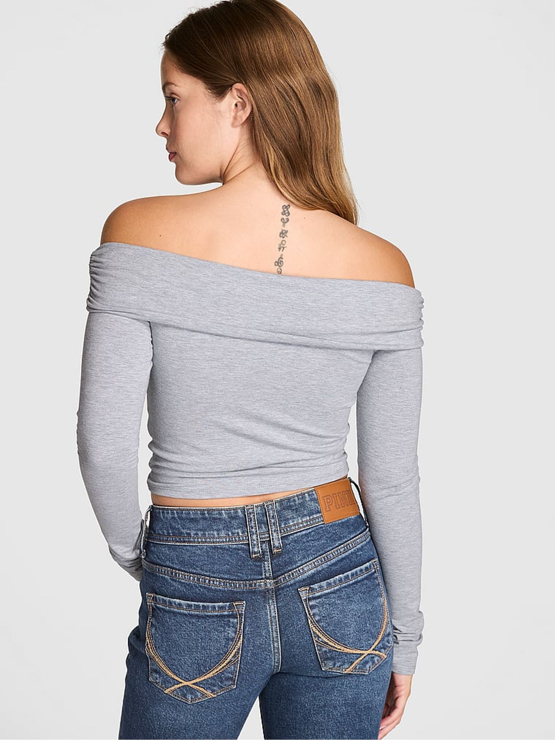 Medium Heather Grey Off The Shoulder Long Sleeve Top - Image 2 of 2