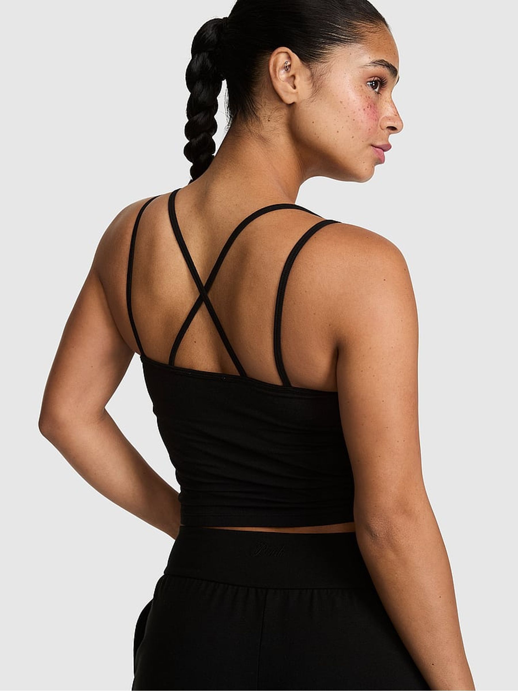 Black Cotton Cross Back Tank Top - Image 2 of 2